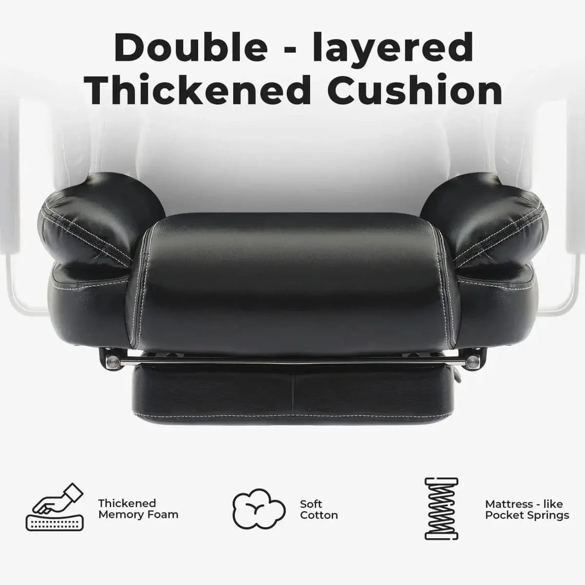 Doba big and tall ergonomic office chair with high back, liftable headrest, retractable footrest, PU leather, supports 200kg capacity.
