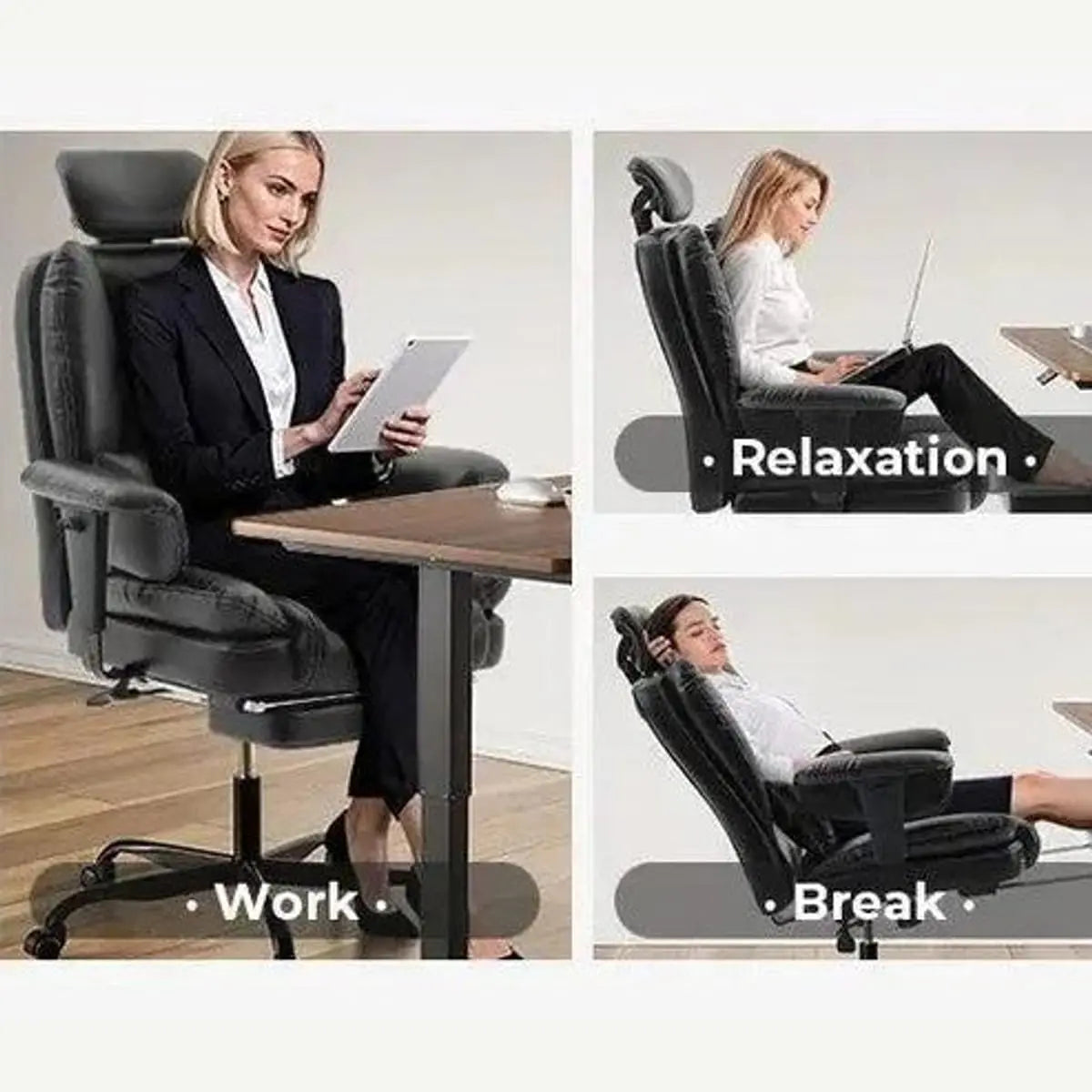 Doba ergonomic high-back office chair with liftable headrest, retractable footrest, PU leather, suitable for big and tall executives.
