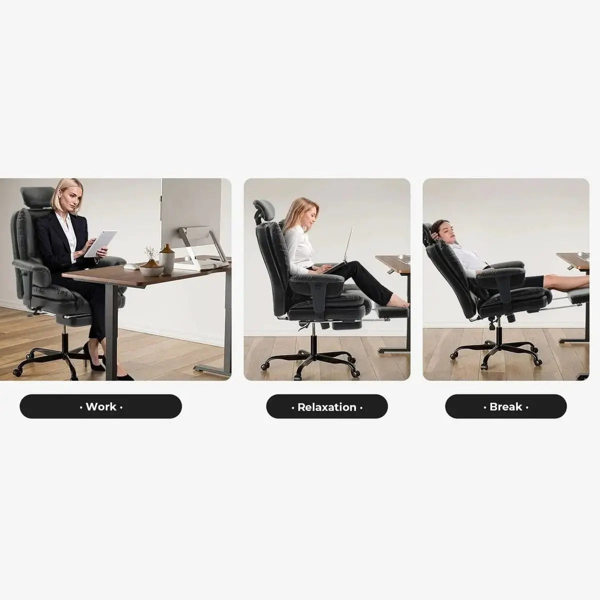 Doba ergonomic high-back office chair with liftable headrest, retractable footrest, PU leather, suitable for big and tall executives.