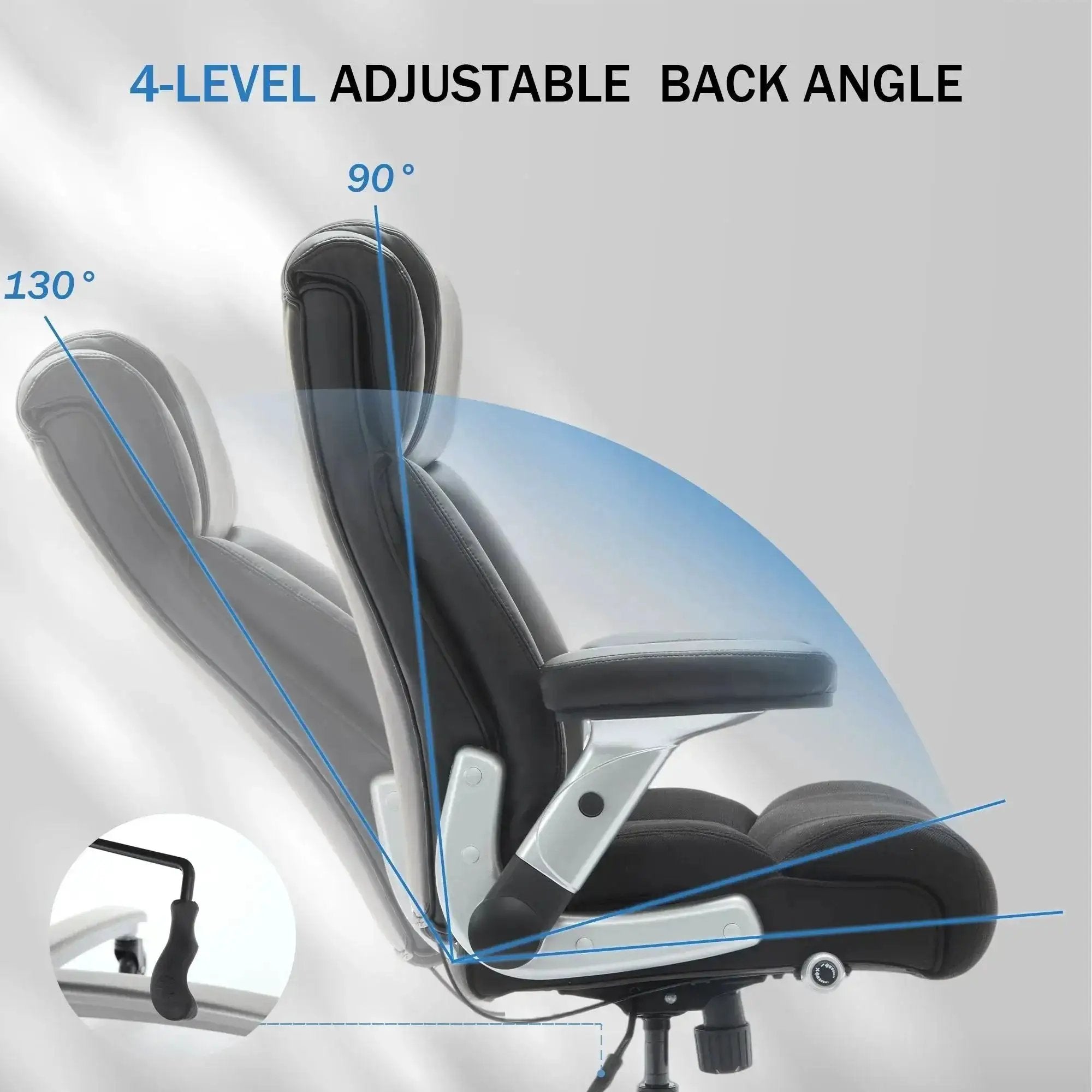 Black leather Doba big and tall ergonomic office chair with reinforced frame and 500lb capacity, designed for comfort and support.