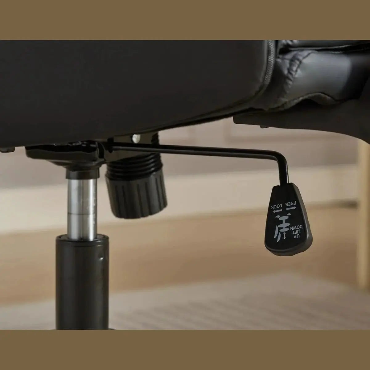 Black Doba ergonomic leather crisscross office chair with flip-up armrests and wheels, designed for comfort and mobility.