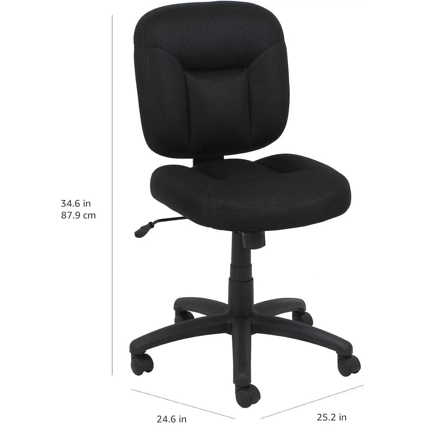 Doba ergonomic black low back office chair with height adjustment and 360-degree swivel for comfortable workspace support.