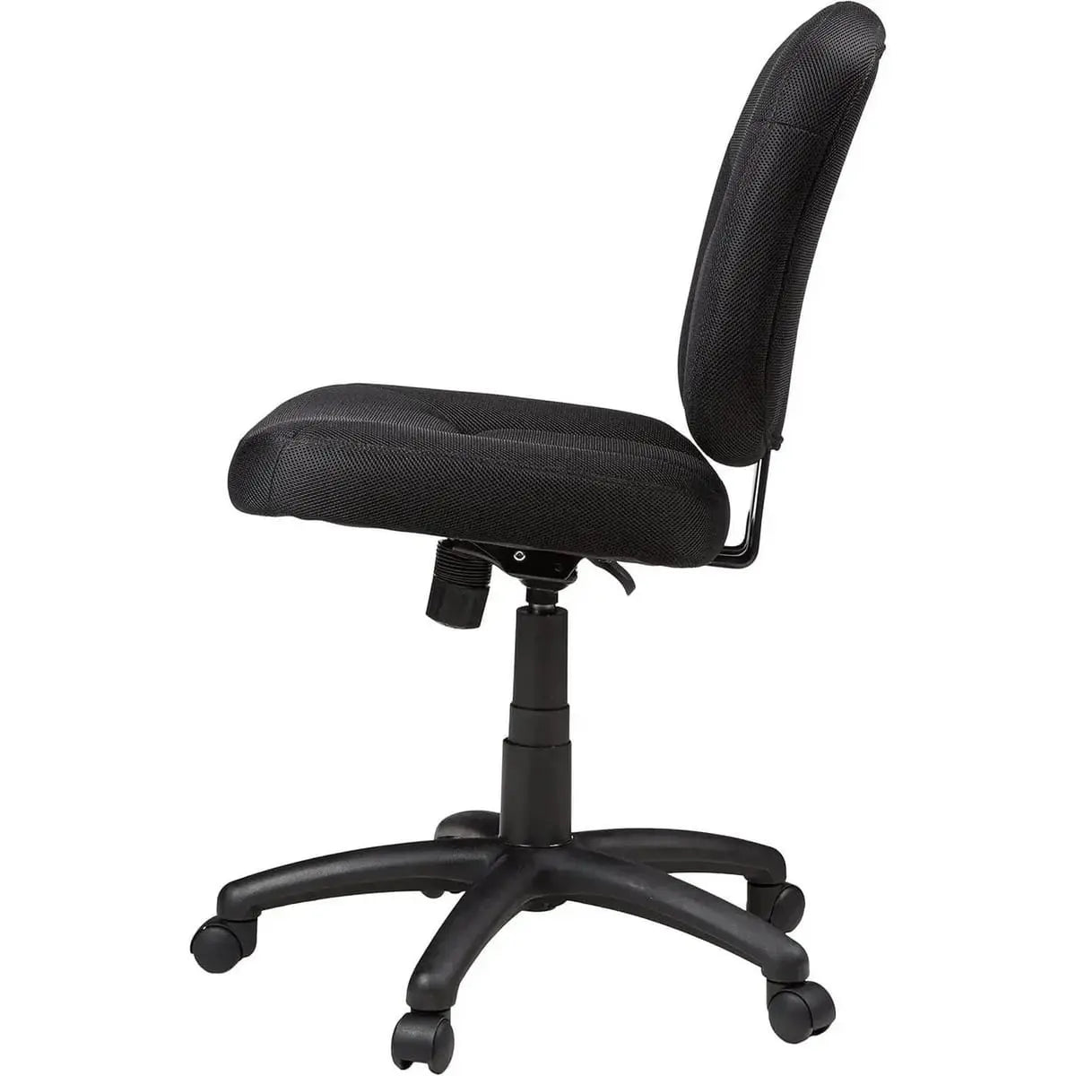 Doba ergonomic black low back office chair with height adjustment and 360-degree swivel, featuring cushioned seat and back support.