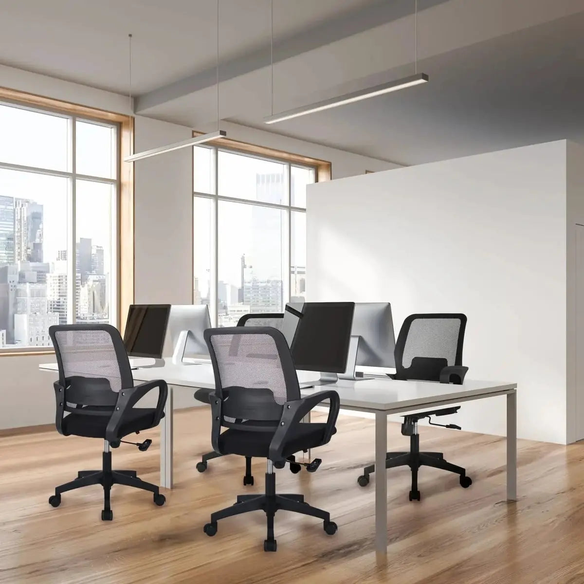 Black Doba MB5 ergonomic office chair with adjustable height, lumbar support, and mesh back for comfort and support.