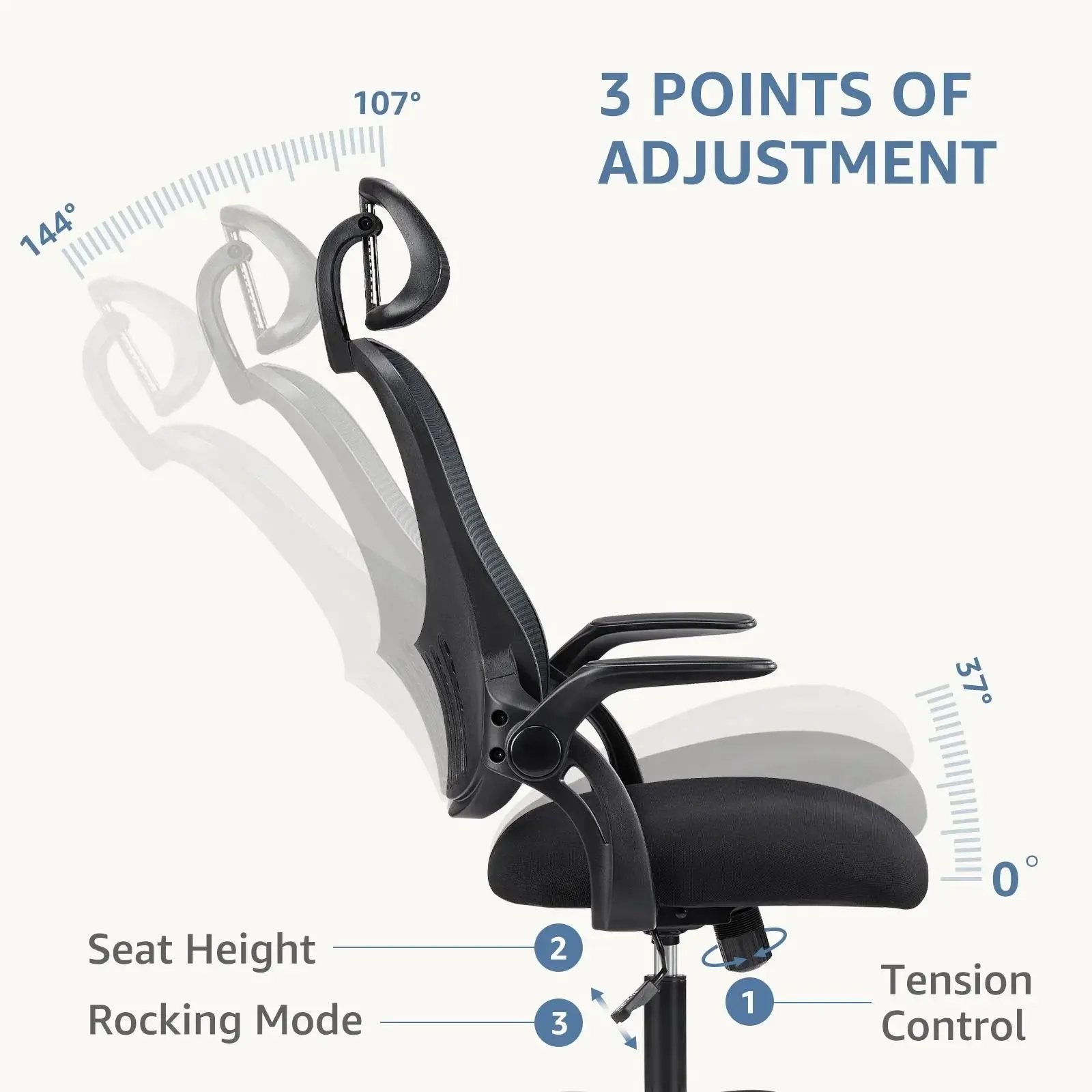 Black Doba ergonomic office chair with mesh high back and adjustable headrest, featuring a supportive design for comfortable seating.