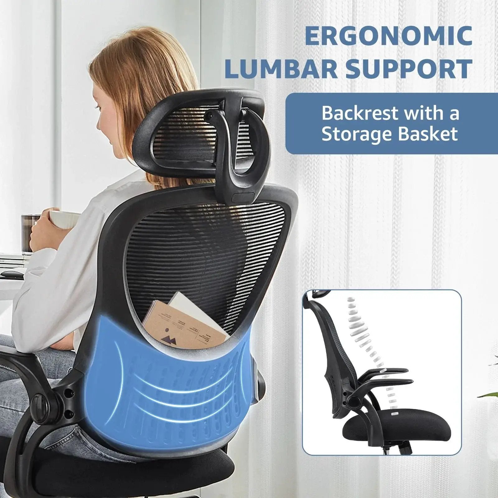 Doba ergonomic black office chair with mesh high back and adjustable headrest, designed for comfort and support.