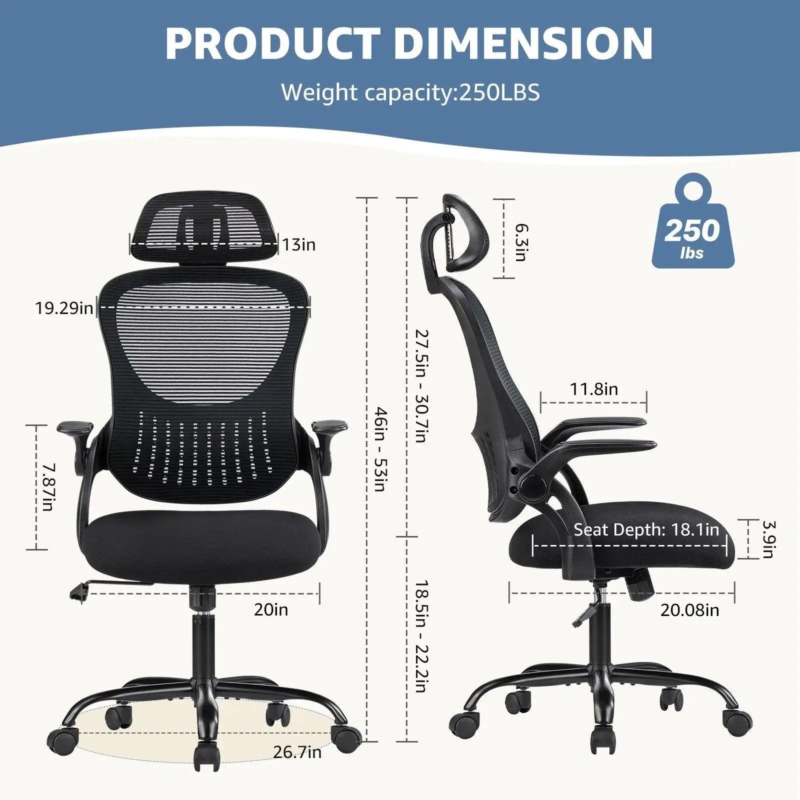 Black ergonomic office chair by Doba with mesh high back and adjustable headrest, designed for comfort and support.