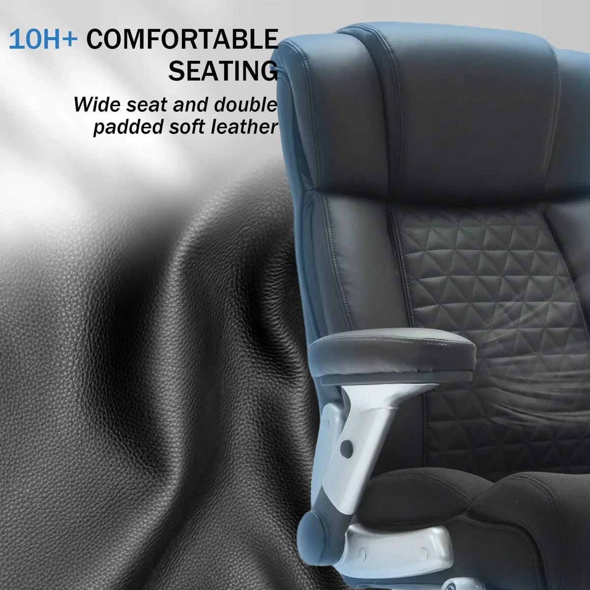Doba black heavy-duty office chair with ergonomic lumbar support and flip-up armrests, designed for comfort and durability.