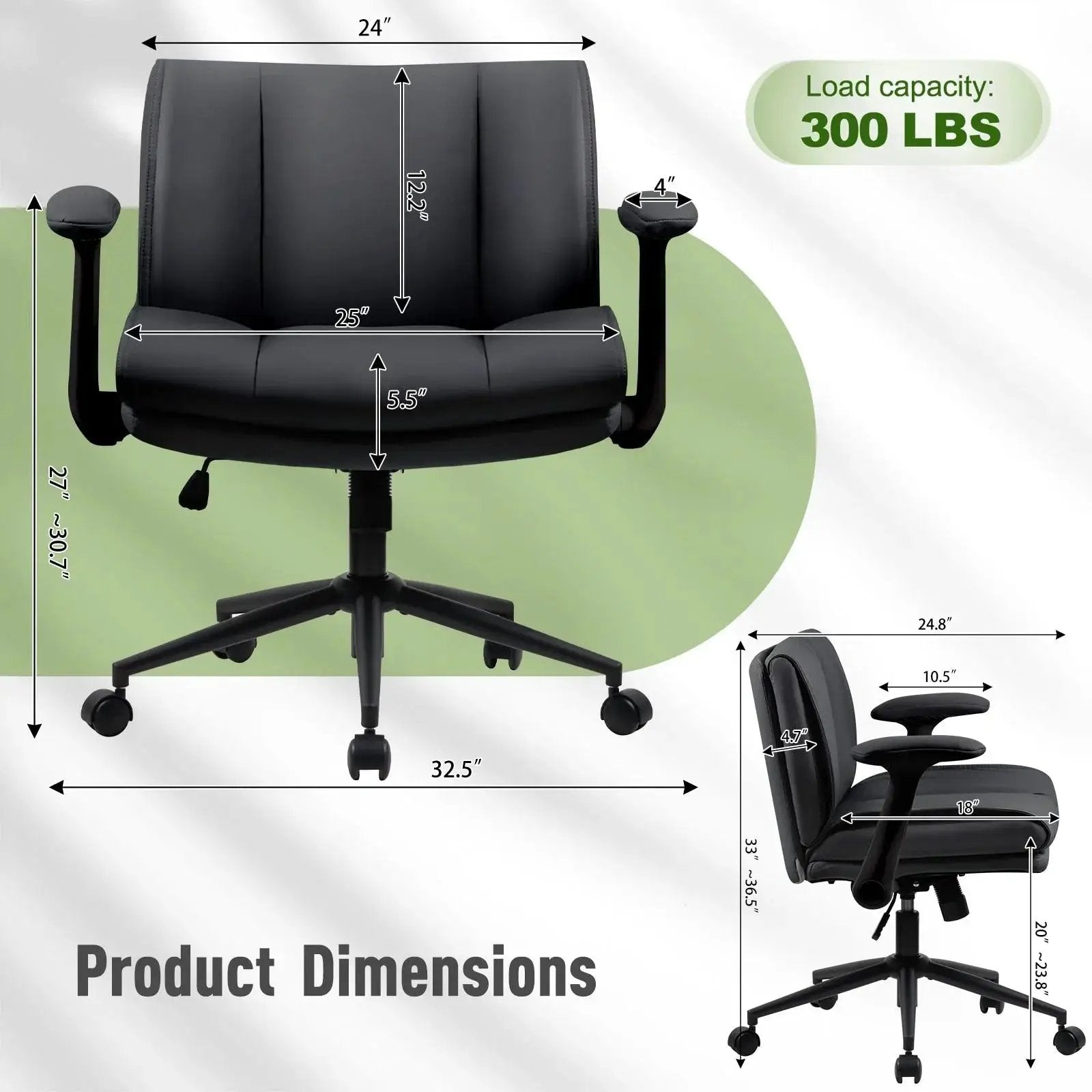 Black leather ergonomic cross-legged chair by Doba with adjustable flip-up armrests and metal frame.