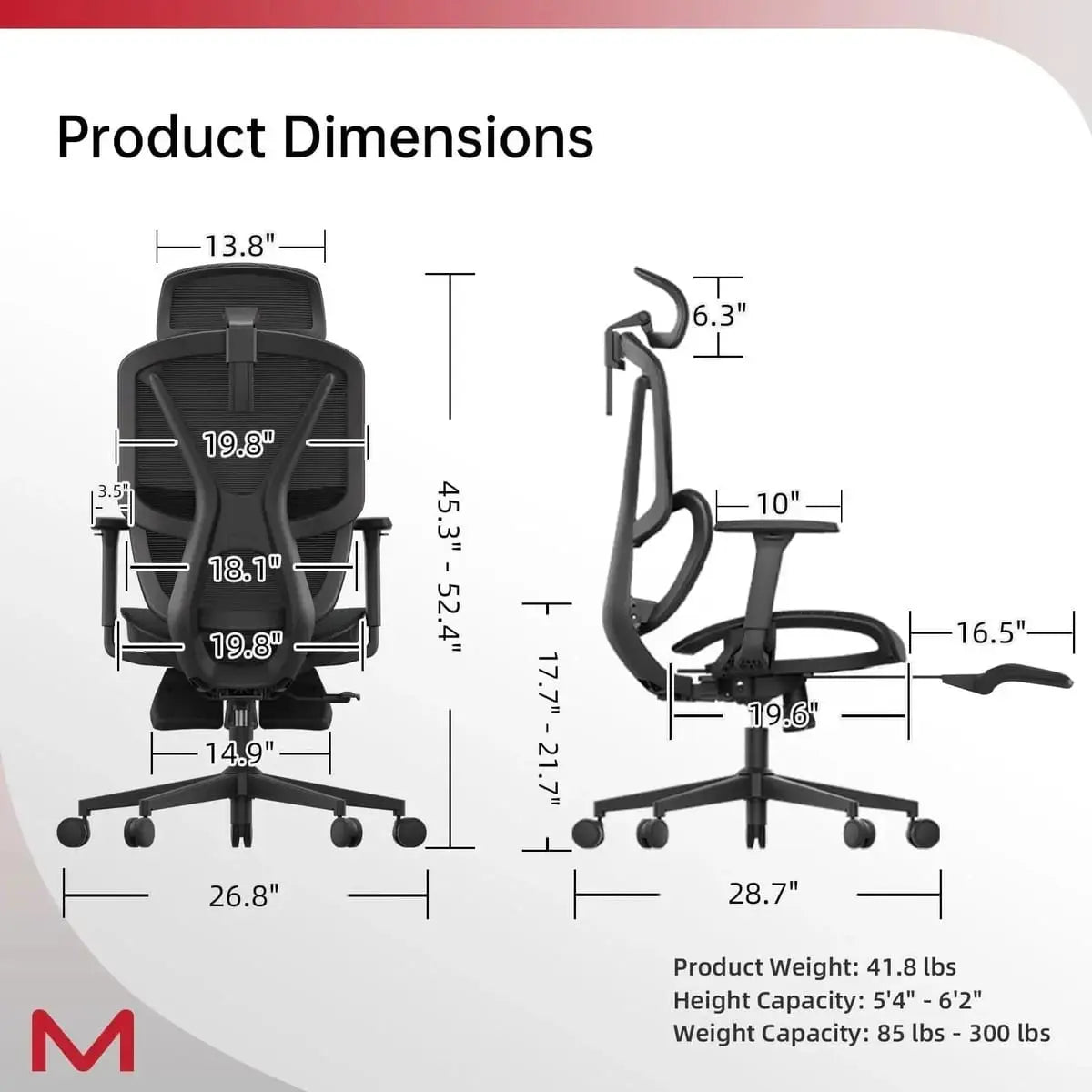Black Doba M2 MT Premium ergonomic office chair with lumbar support, metal mesh back, adjustable headrest and armrests.
