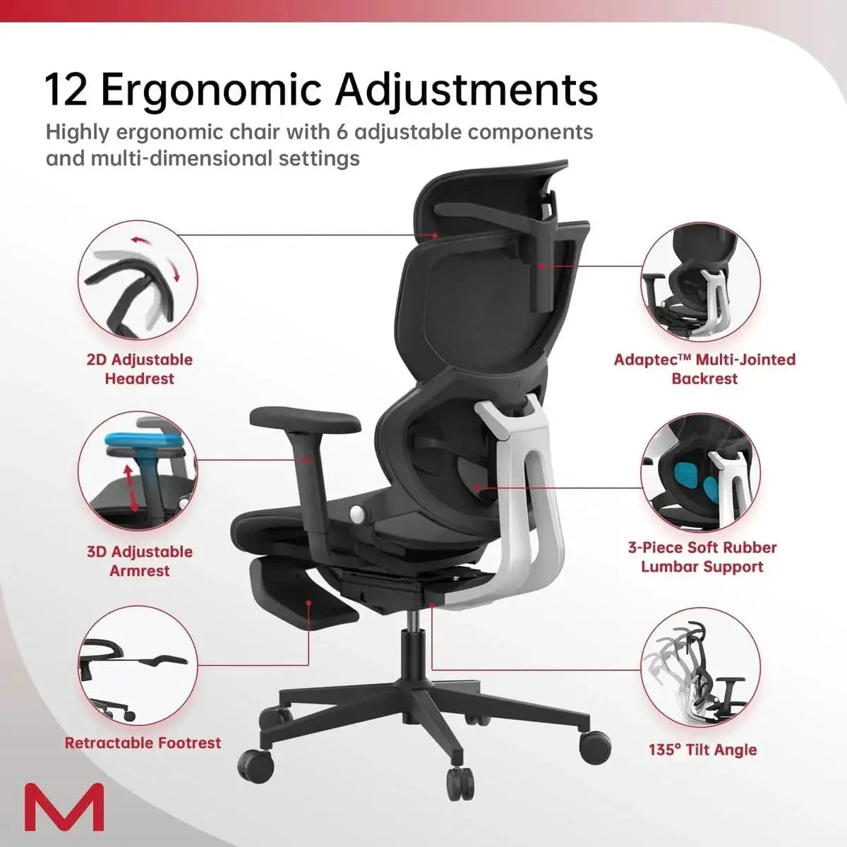 Doba Ultimate Comfort 3D ergonomic office chair in black metal mesh with headrest, retractable footrest, and dynamic lumbar support.