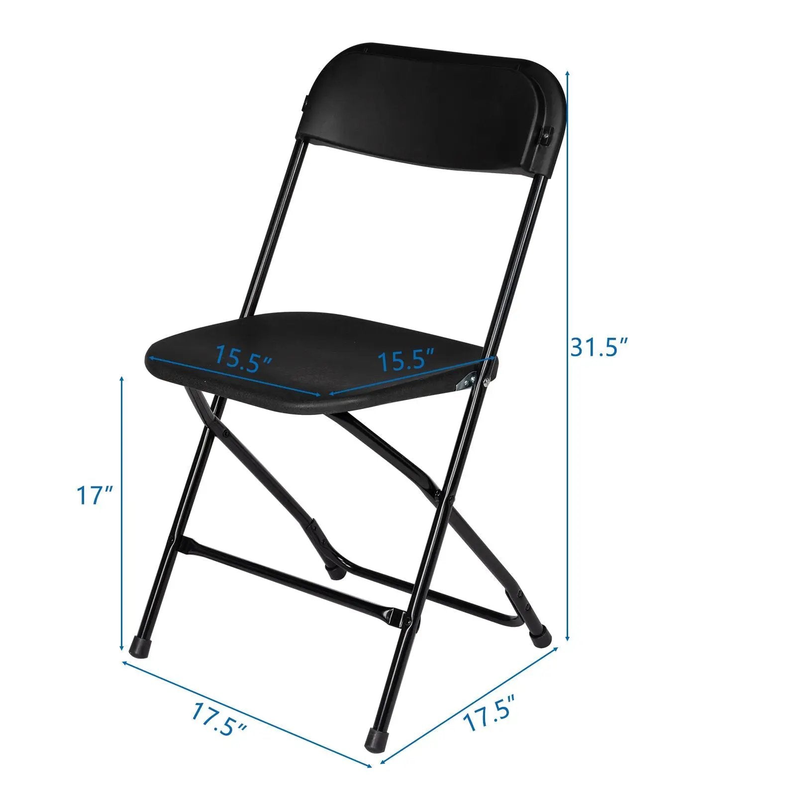 Black Doba Plasti heavy-duty folding chair with 350 lb capacity, weatherproof and durable for outdoor seating.
