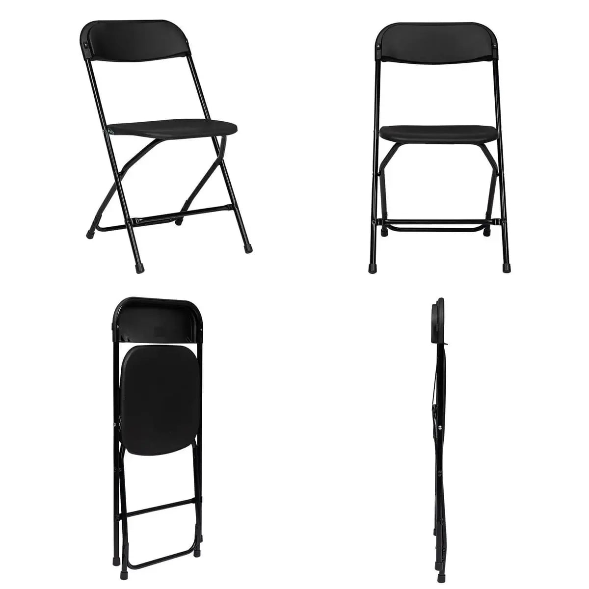 Black Doba Plasti Heavy Duty Folding Chair with 350 lb capacity, weatherproof and durable for outdoor and indoor use.