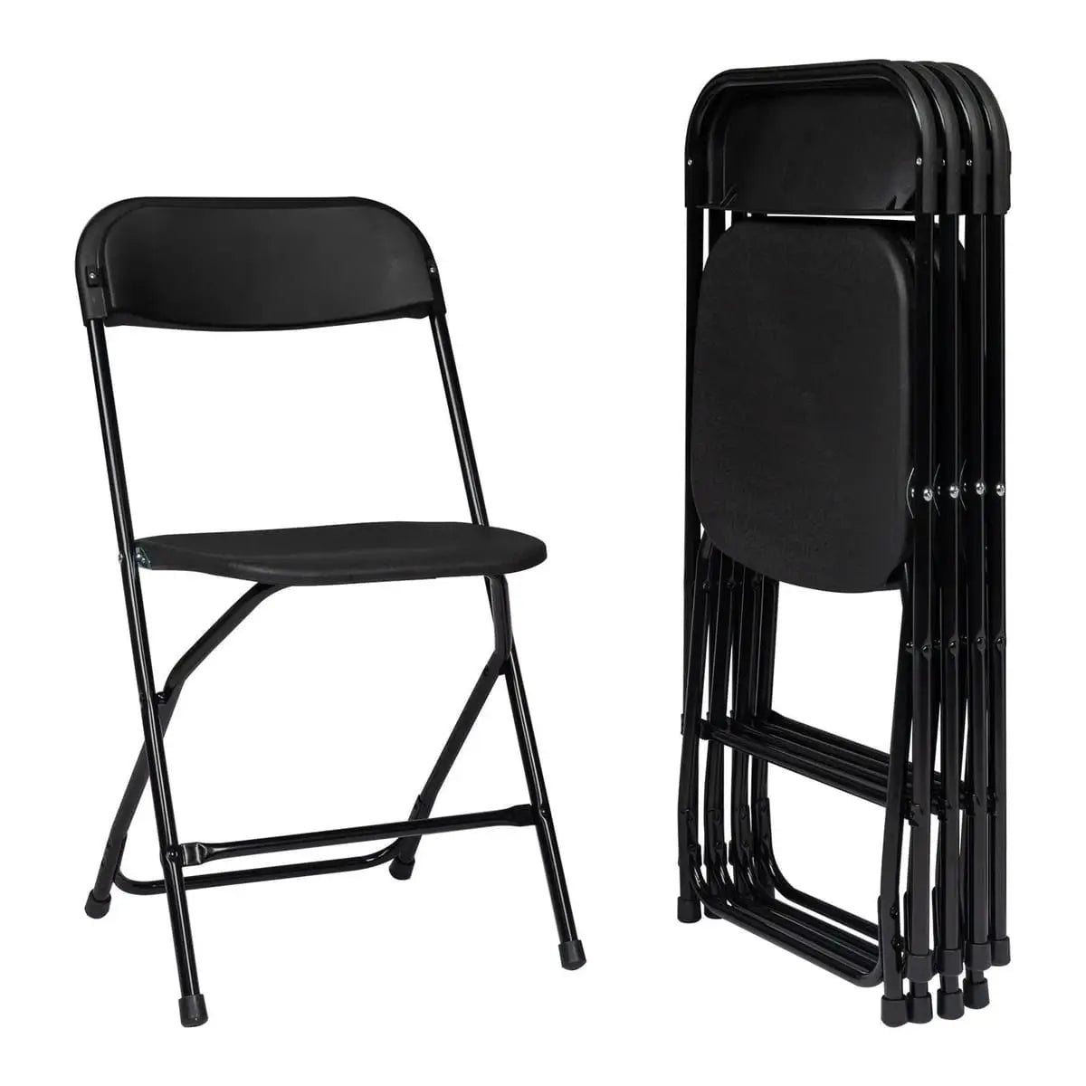 Black Doba Plasti heavy-duty folding chair with 350 lb capacity, weatherproof and durable for outdoor or indoor use.