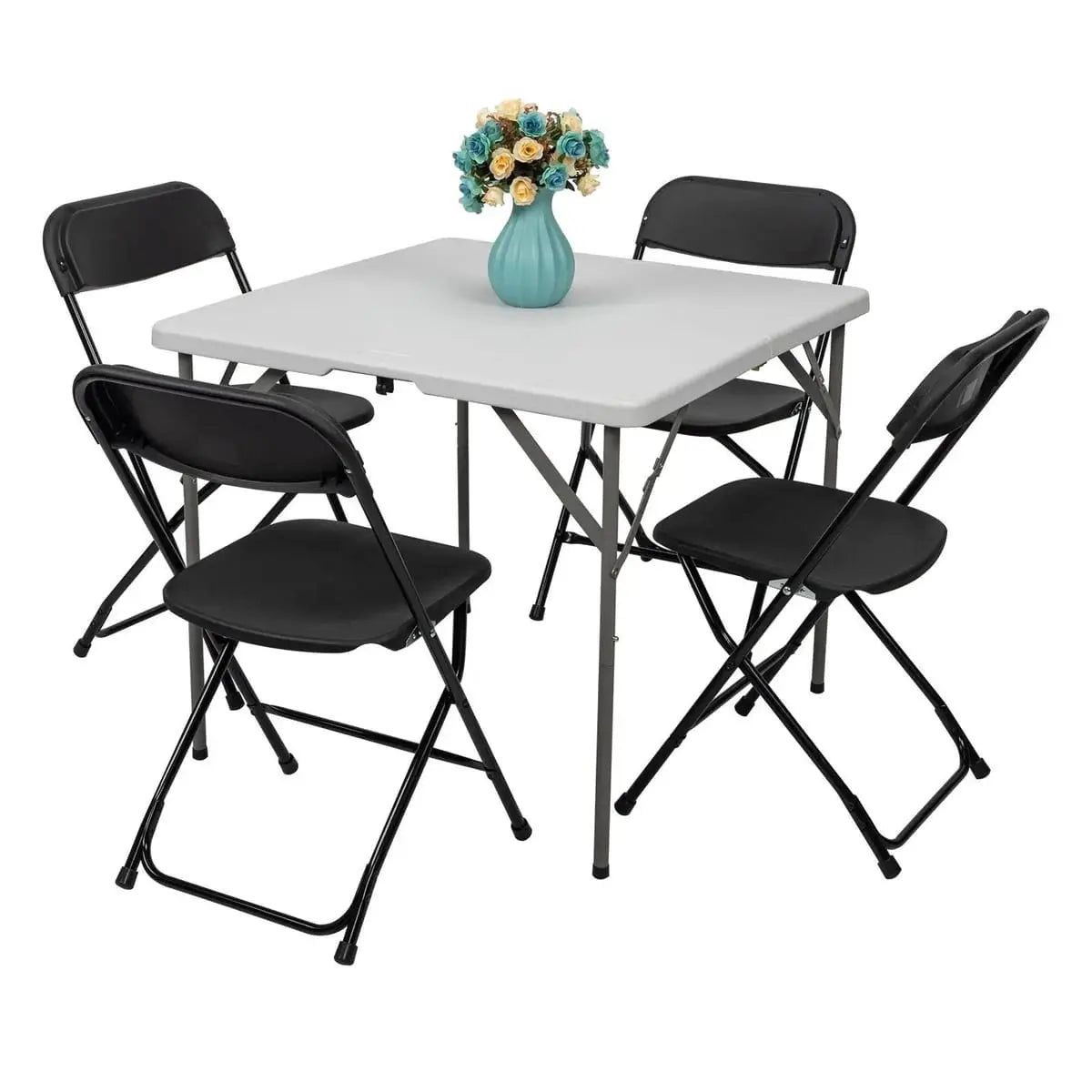 Black Doba Plasti heavy-duty folding chair with 350 lb capacity, weatherproof, durable, and portable for outdoor or indoor use.
