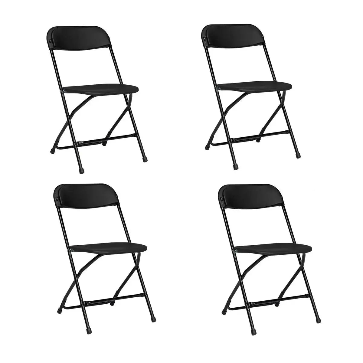 Black Doba Plasti heavy-duty folding chair with 350 lb capacity, weatherproof and durable for outdoor and indoor use.