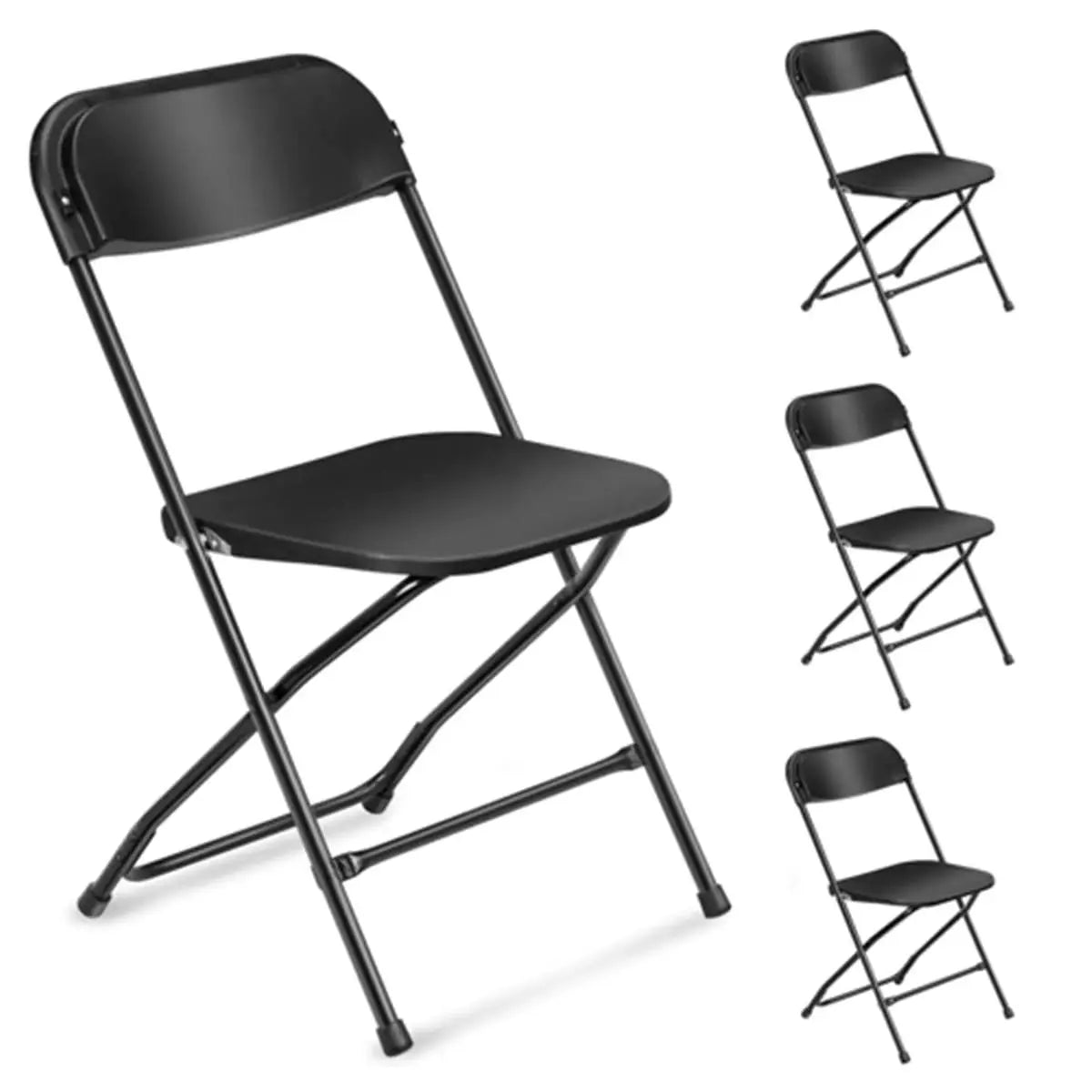 Black Doba Plasti heavy-duty folding chair with 350 lb capacity, weatherproof and durable for outdoor seating.