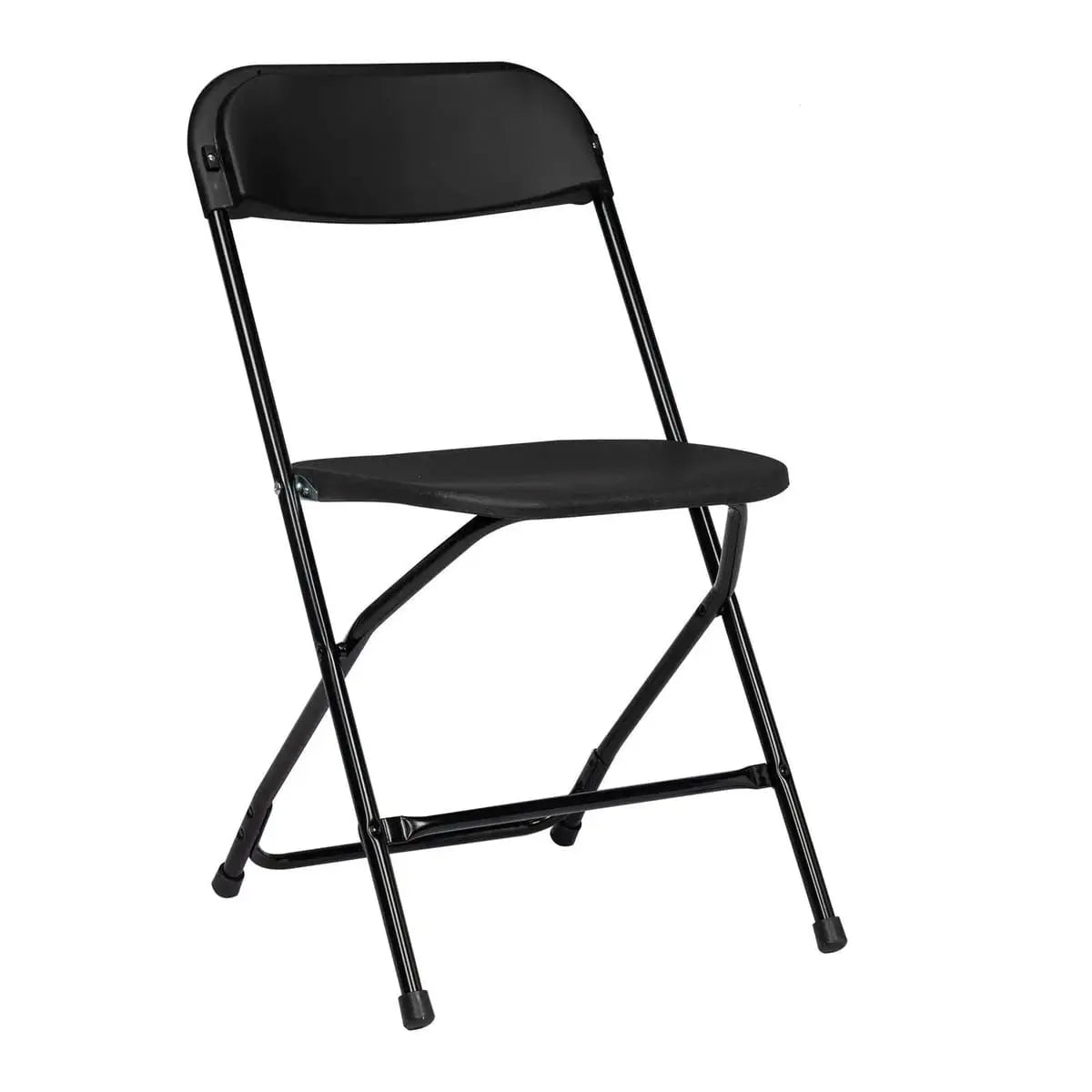 Black Doba heavy-duty folding chair with 350 lb capacity, weatherproof, durable outdoor seating for versatile use.