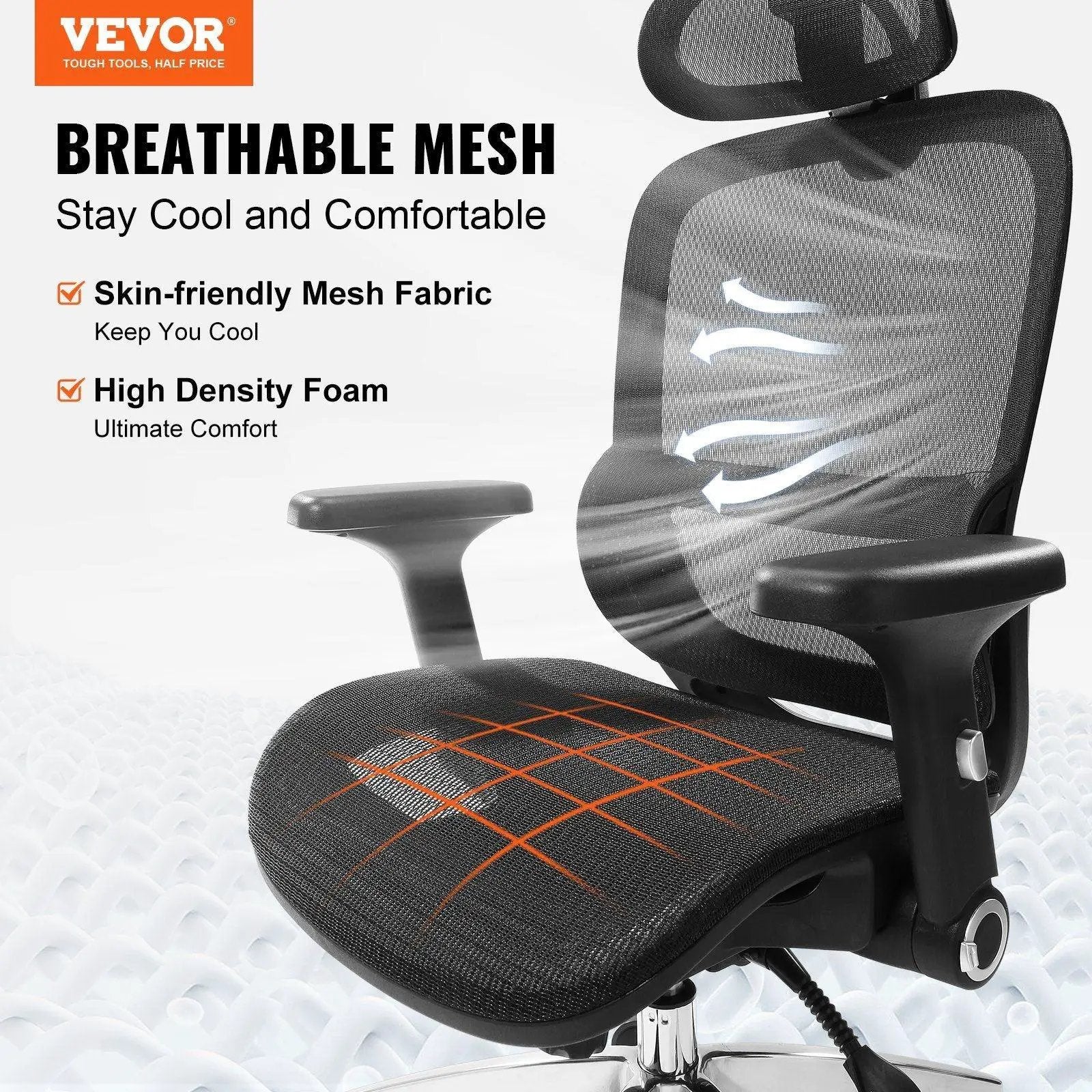 Doba ergonomic mesh office chair with adjustable lumbar support and headrest, breathable seat for comfortable work seating.