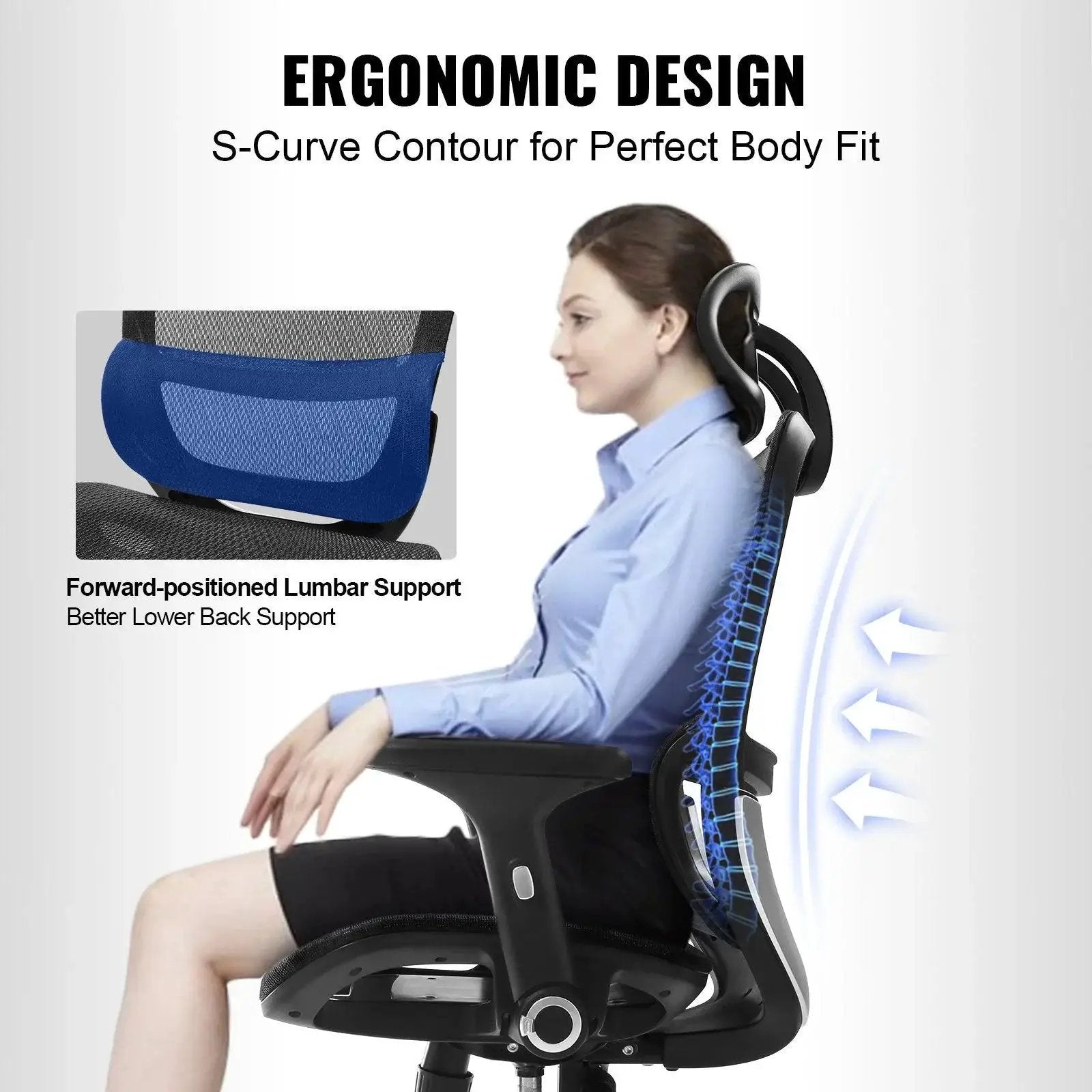 Doba ergonomic mesh office chair with adjustable lumbar support and headrest, breathable seat for comfortable workspace seating.