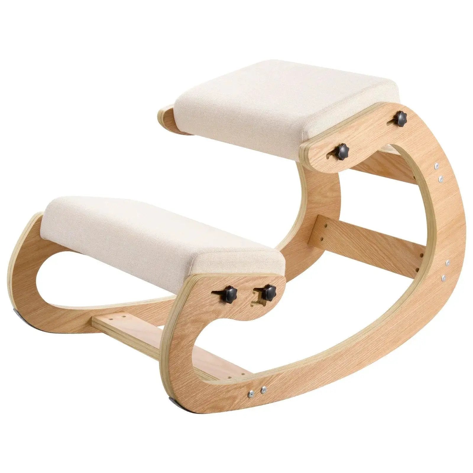 Beige Doba ergonomic kneeling chair with wooden frame, adjustable height, and padded knee and seat cushions.
