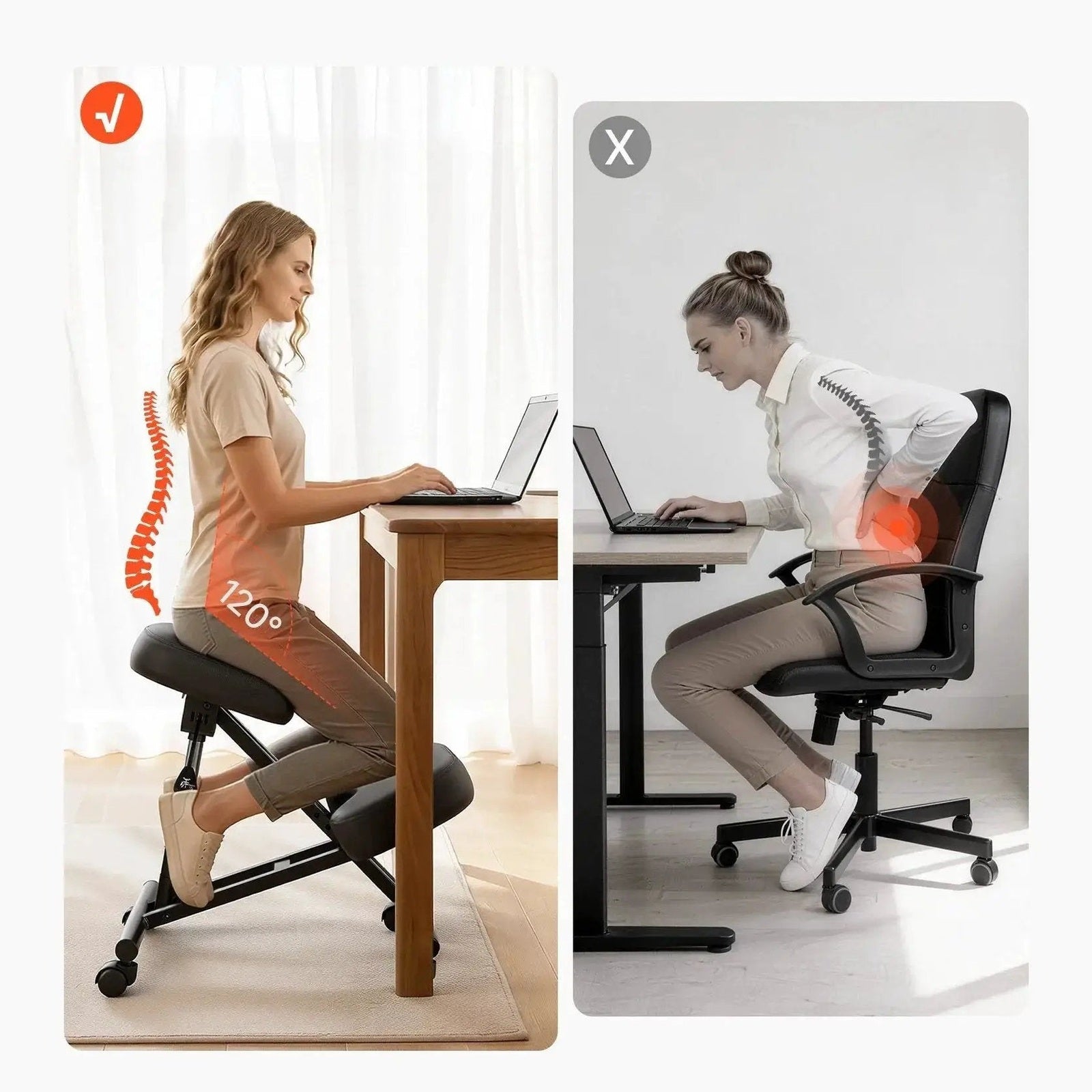 Doba ergonomic kneeling chair with wheels, designed for posture support, back pain relief, and adjustable height for desk use.