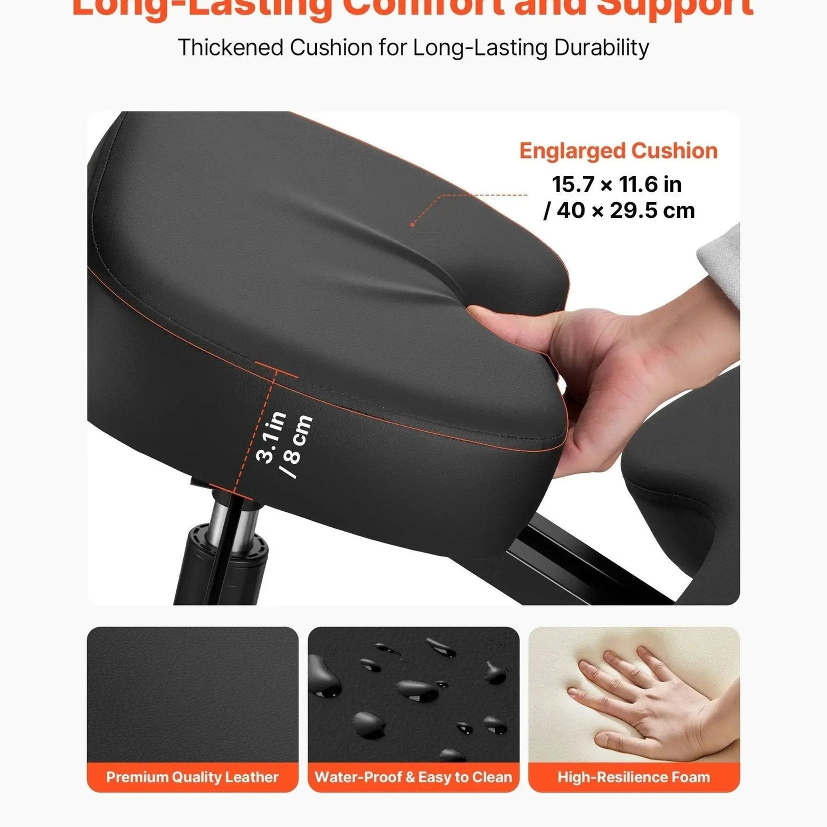 Doba ergonomic kneeling chair with wheels, adjustable height for posture support and back pain relief, suitable for desk use.