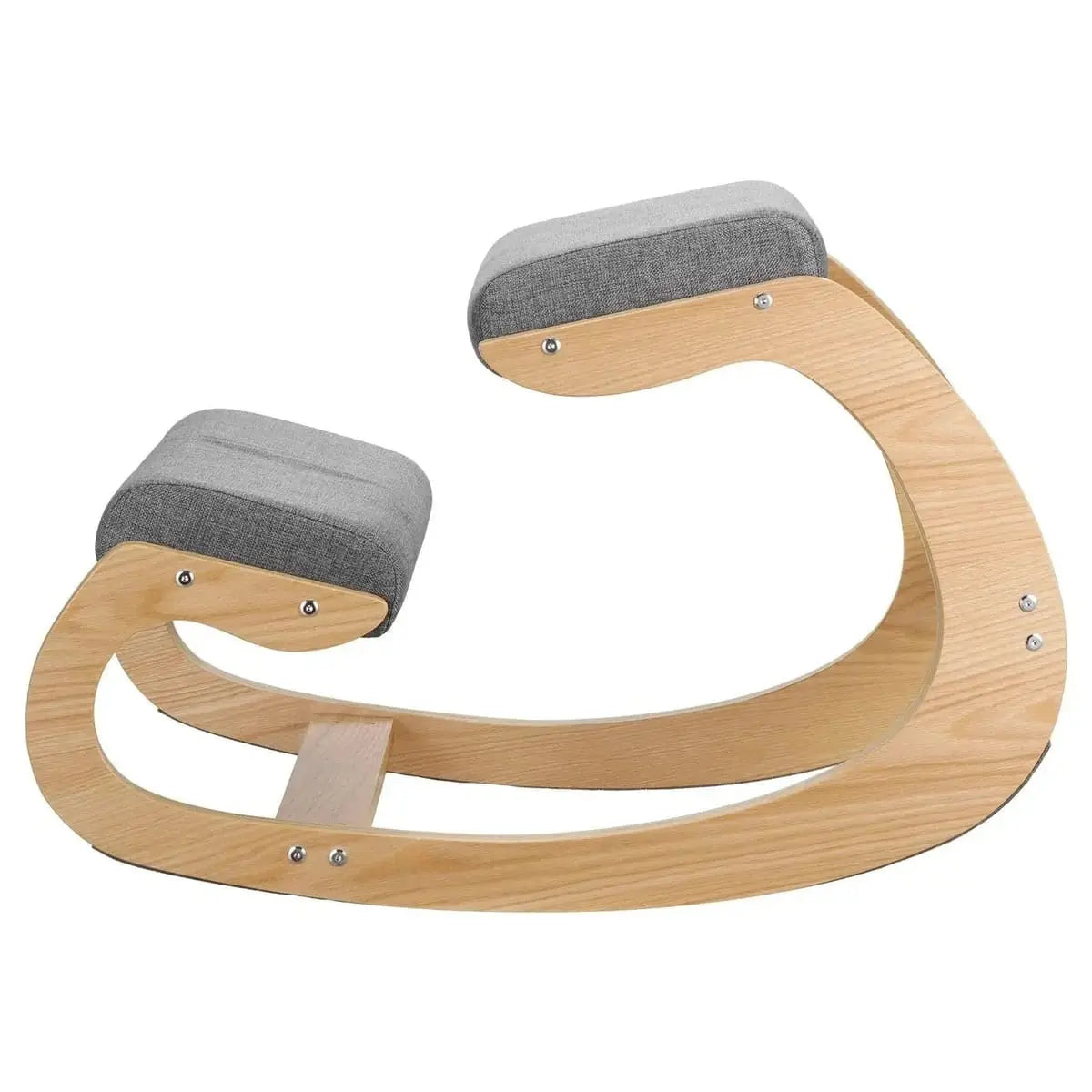 Gray ergonomic kneeling chair by Doba with wooden frame and rocking base, adjustable height for better posture and back support.