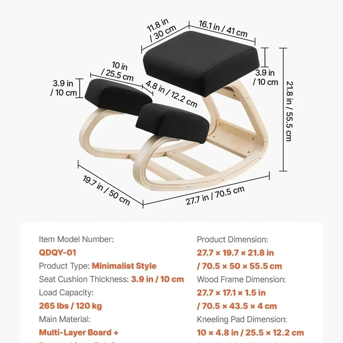 Doba ergonomic kneeling desk chair with adjustable cushioned seat and wood frame designed for posture support and back pain relief