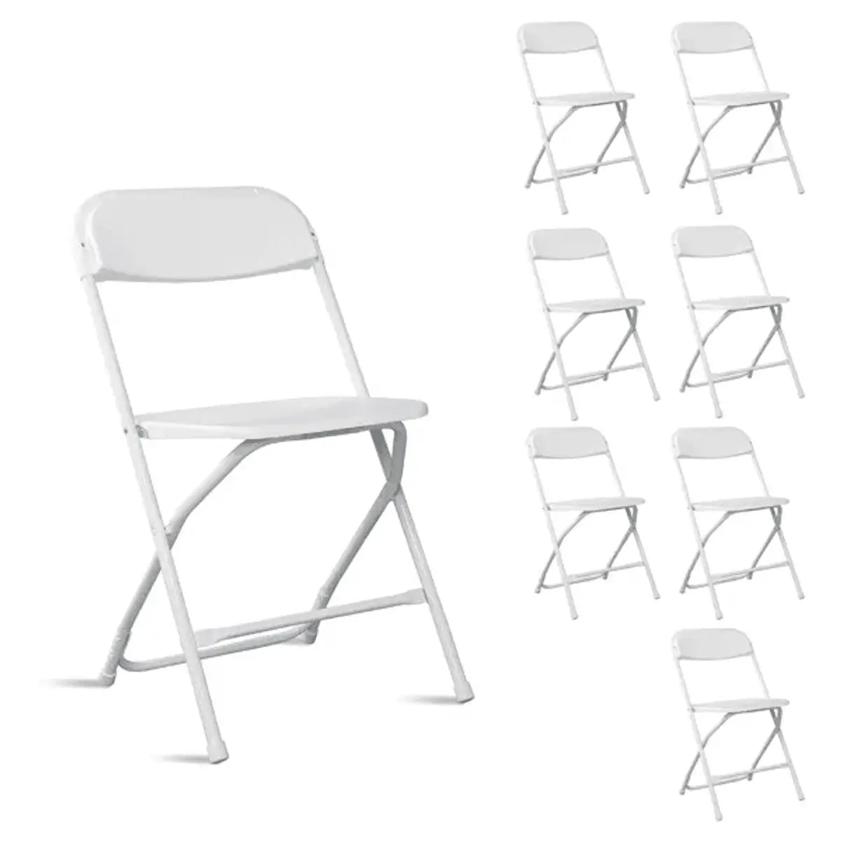 Doba heavy-duty white plastic folding chair with 350 lb capacity, suitable for indoor and outdoor events and home or office use.