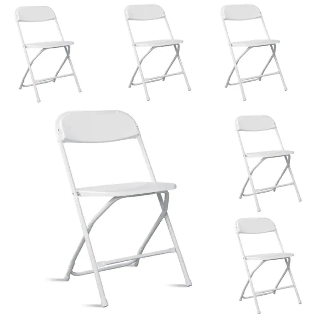 Doba heavy-duty white plastic folding chair for indoor and outdoor use with a 350 lb capacity, suitable for events and home offices.