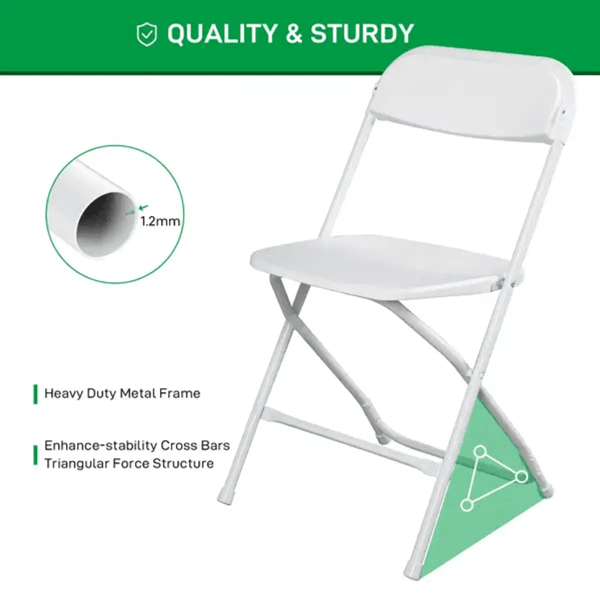 Doba heavy-duty white plastic folding chair with 350 lb capacity, suitable for indoor and outdoor events, parties, and home use.
