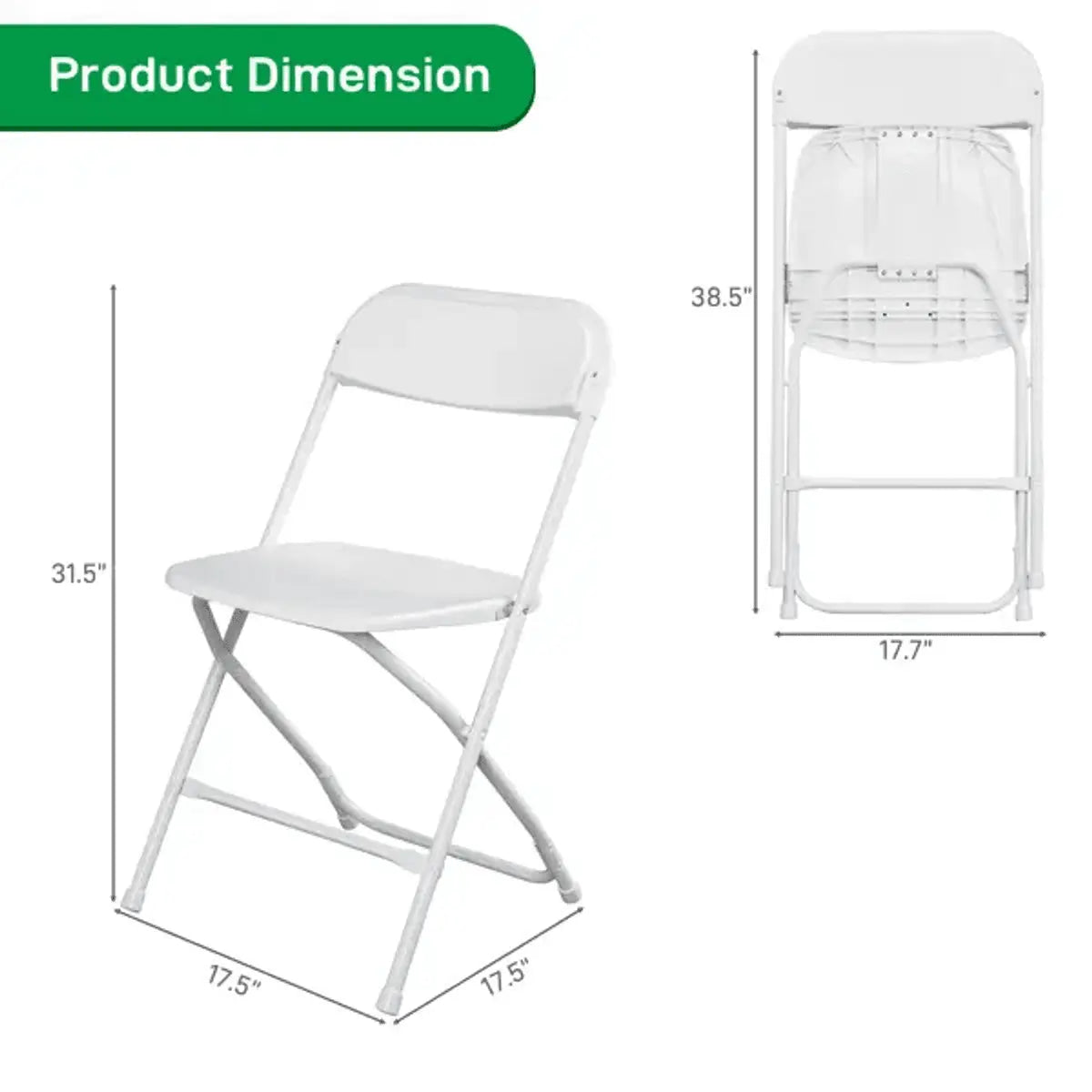 Doba heavy-duty white plastic folding chair with 350 lb capacity, suitable for indoor outdoor events, parties, and home or office use.