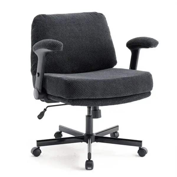 Doba ergonomic swivel office chair with wheels and flip-up arms, featuring adjustable height and cushioned seat for comfort.