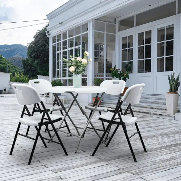 White Doba garden folding chair, durable and foldable outdoor seating perfect for patio use.