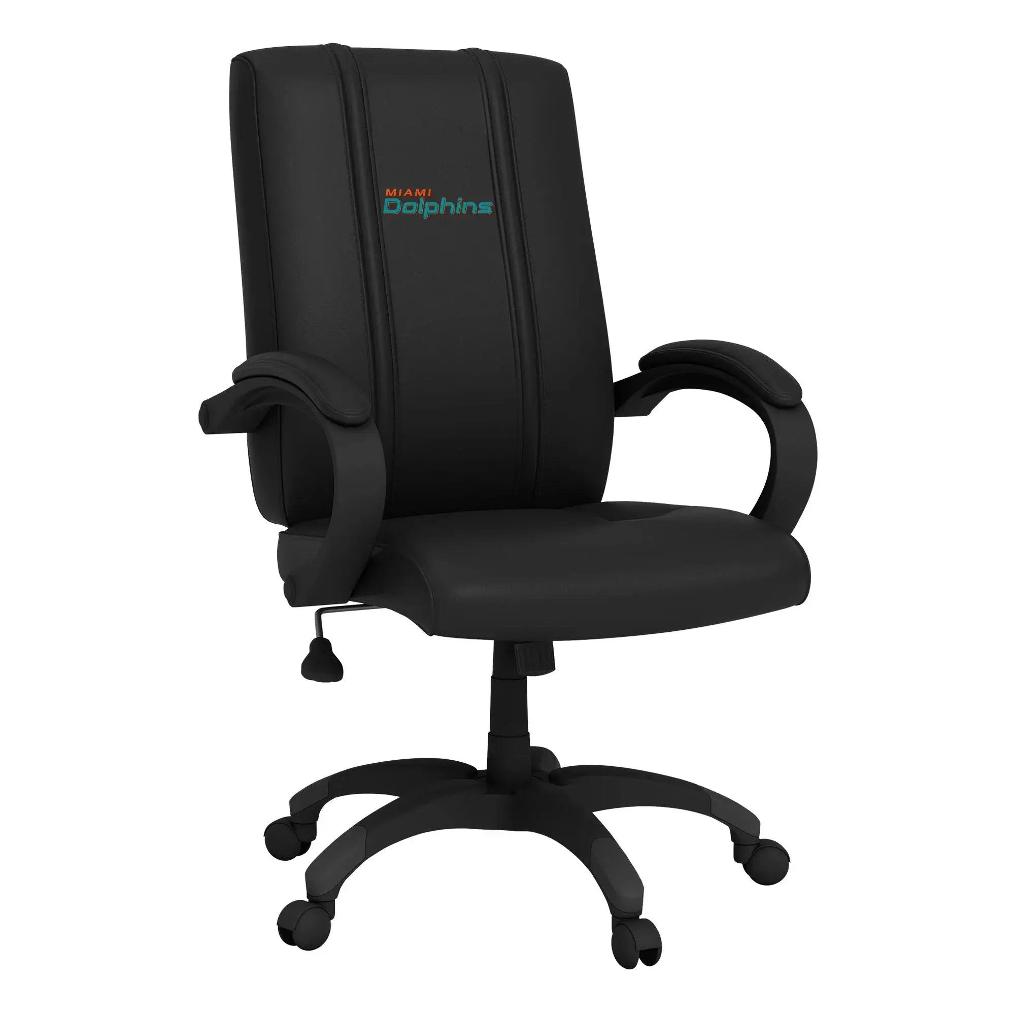 Doba Miami Dolphins ergonomic office chair with built-in lumbar support and adjustable headrest, black and team logo design