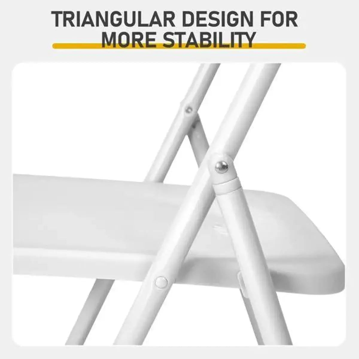 Doba weather-resistant plastic folding chairs stacked indoors and outdoors, lightweight and durable for versatile seating.