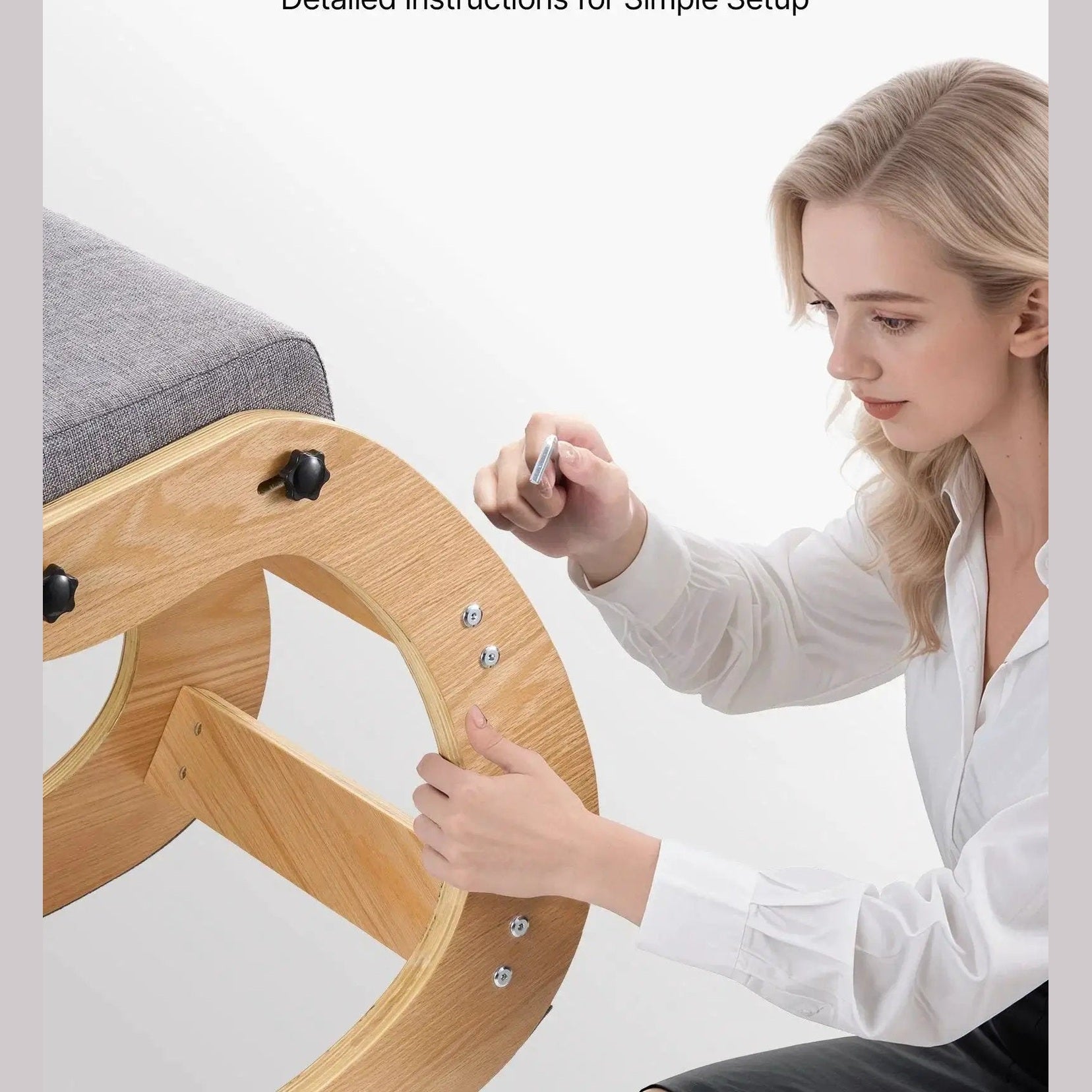 Gray VEVOR ergonomic kneeling chair with adjustable height, wooden frame, and rocking base for posture support and back pain relief.