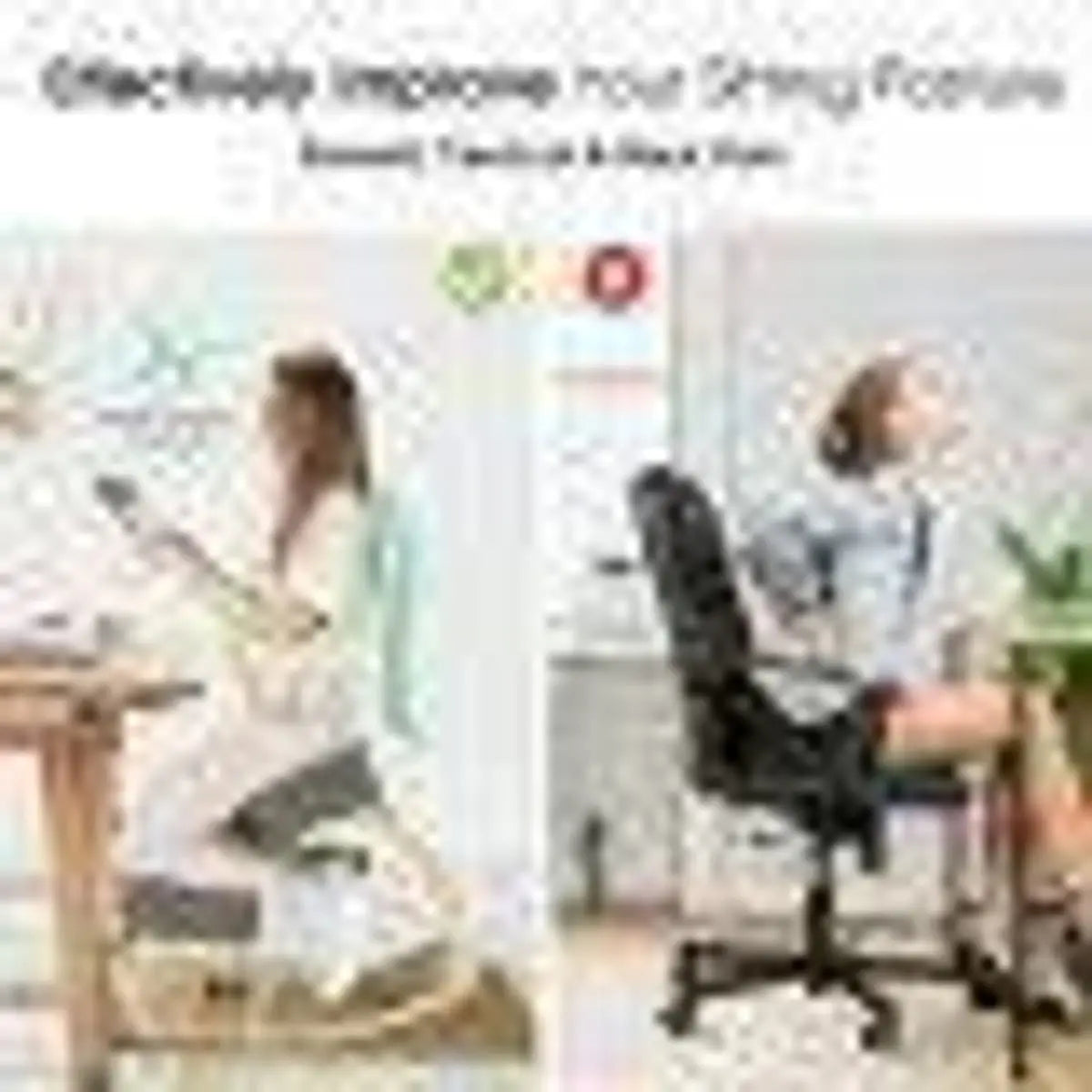 Gray Doba ergonomic kneeling chair with rocking curved base, designed for upright posture, spine alignment, and back pain relief.