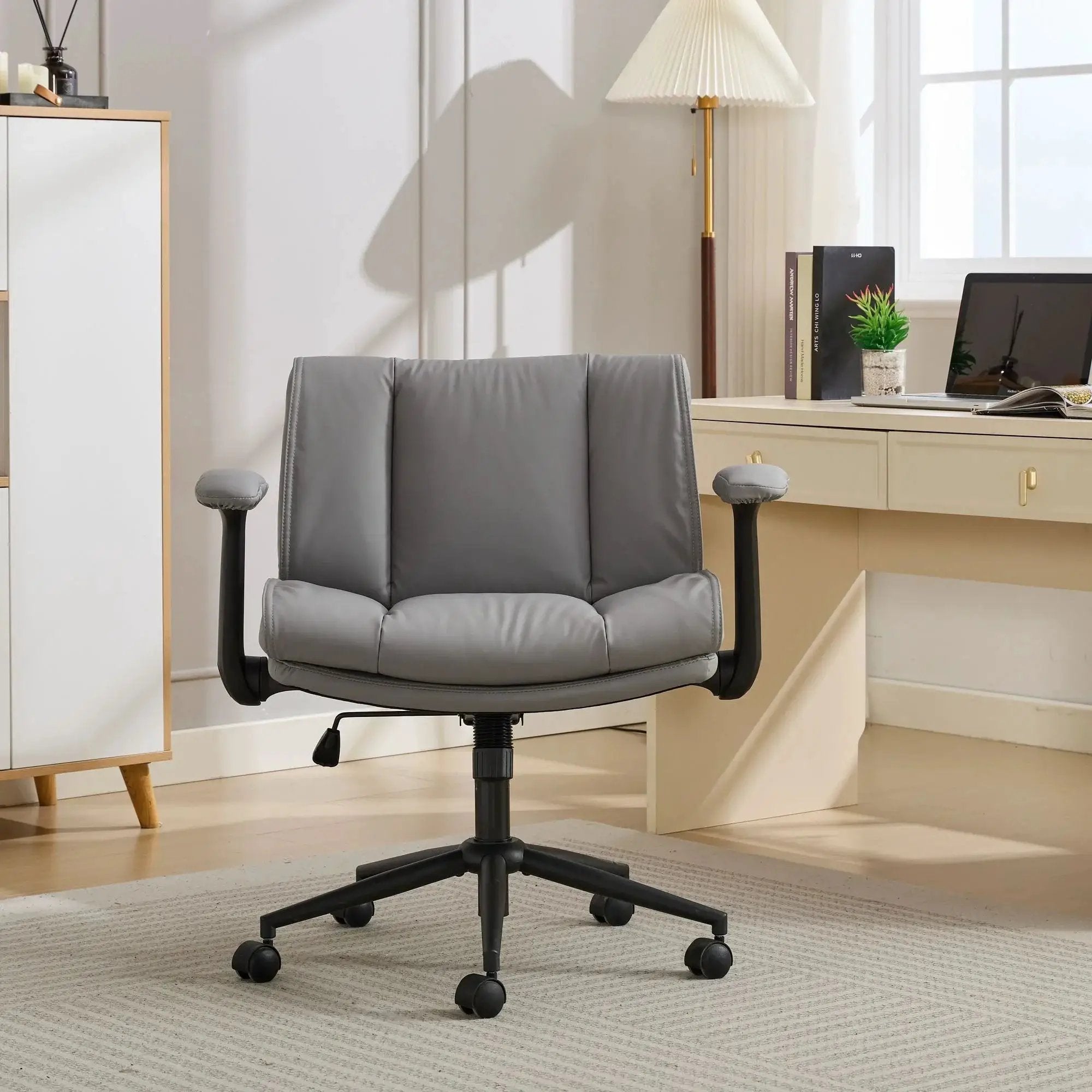 Doba grey metal cross-legged office chair designed for small spaces, compact and space-saving with a modern look.