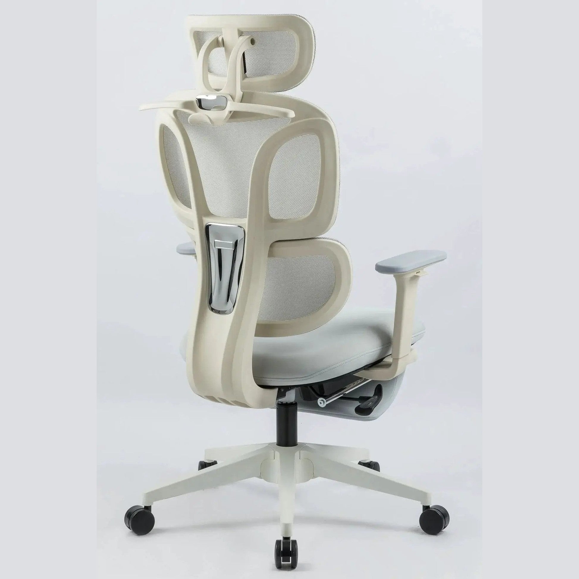 Doba ergonomic office chair in grey with nylon mesh, footrest and dynamic lumbar support for comfortable seating.