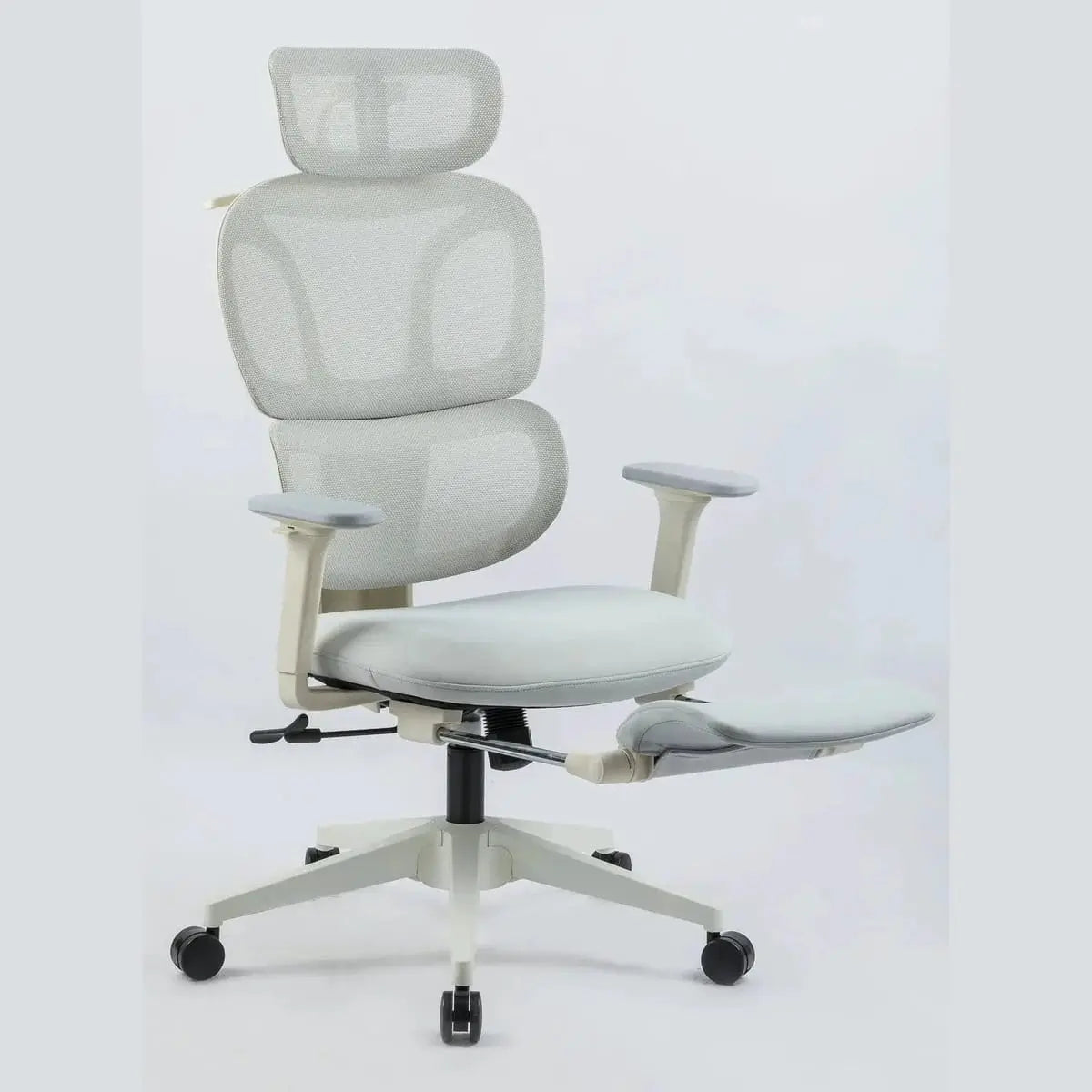 Doba ergonomic office chair with grey nylon mesh, footrest, and dynamic lumbar support for comfortable seating.