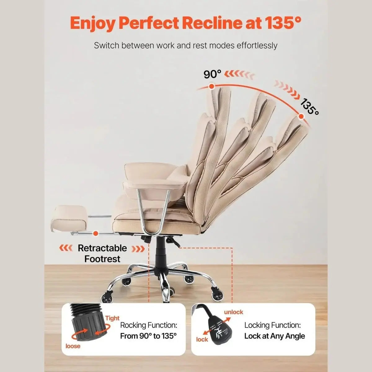 Heavy Duty Executive Office Chair With Adjustable Footrest And Lumbar Doba
