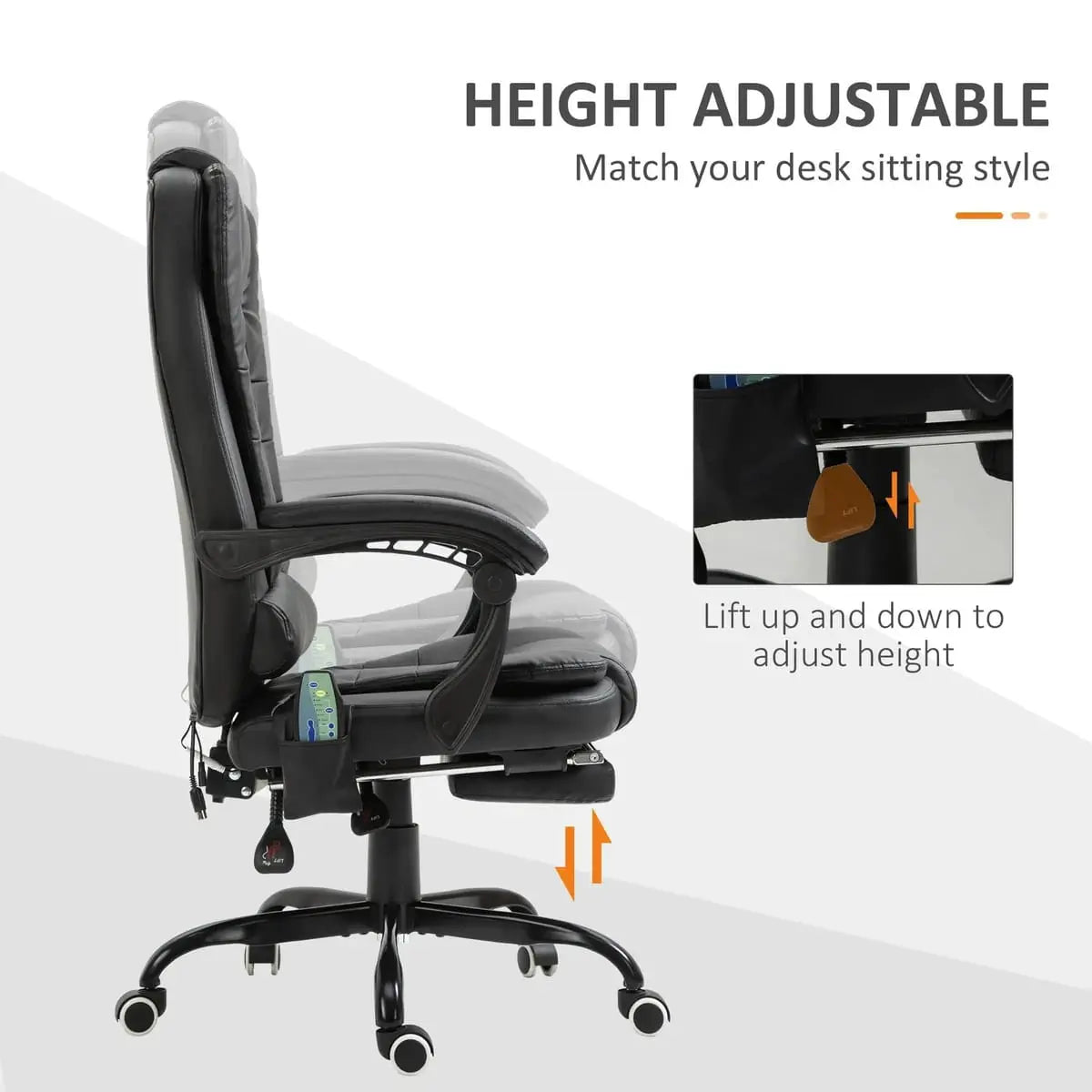 Doba ergonomic vibration massage office chair in black with lumbar support and adjustable features, suitable for workspace comfort.