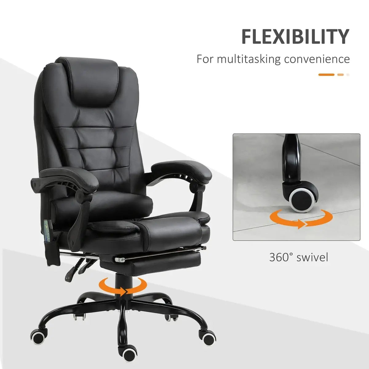 Doba ergonomic vibration massage office chair in black with lumbar support and adjustable height for comfortable seating.