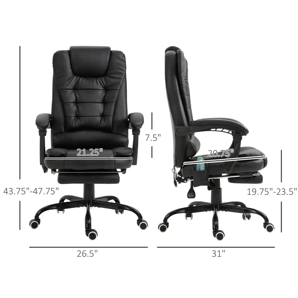 Black Doba ergonomic massage office chair with lumbar support and vibration massage features, designed for comfort and posture.