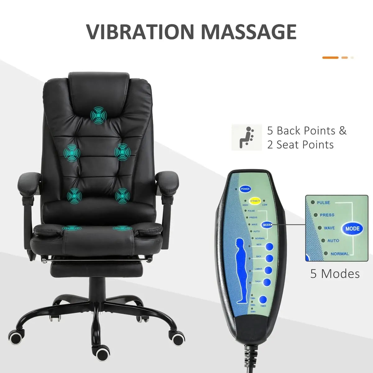 Black Doba ergonomic massage office chair with lumbar support and vibration massage features, designed for comfort and support.