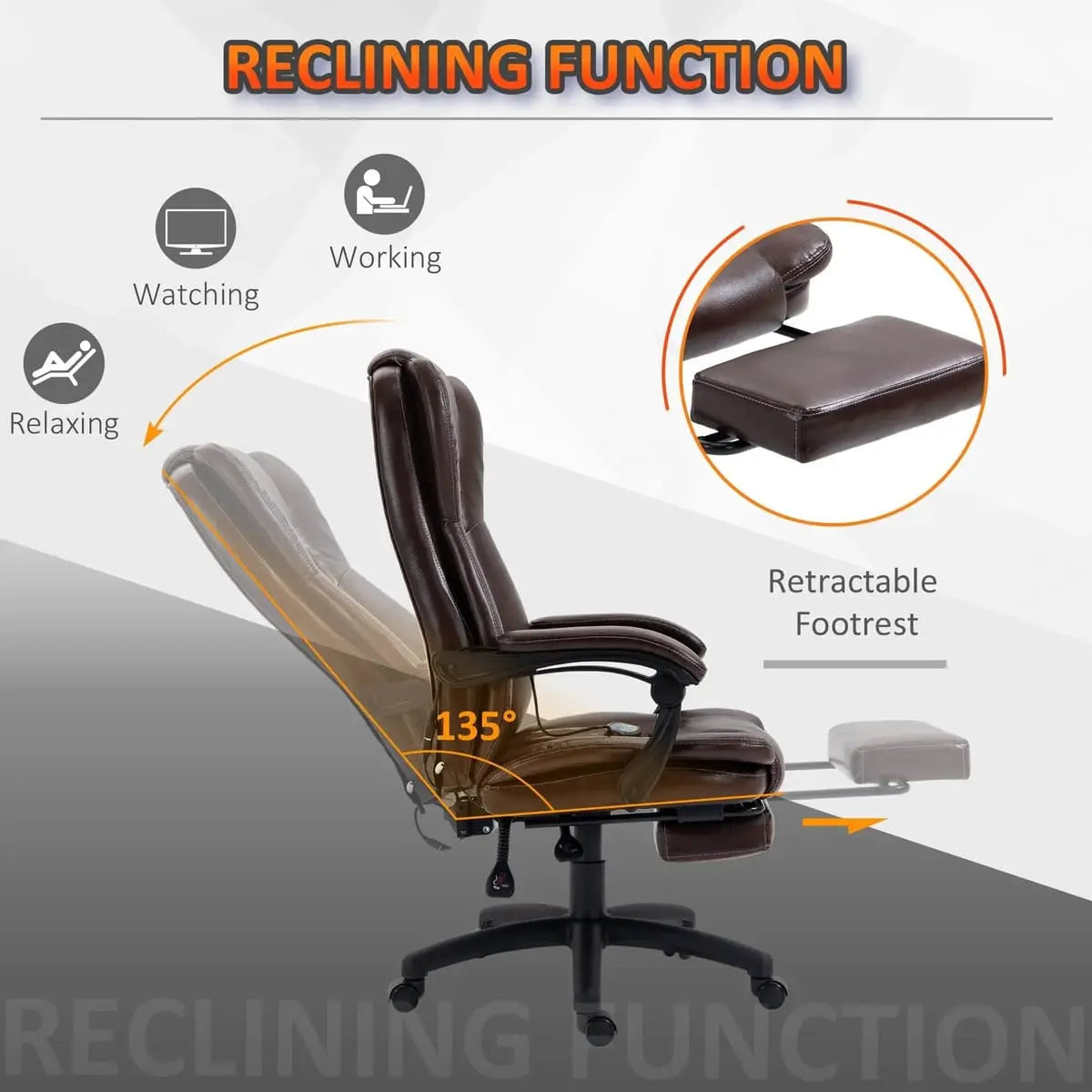 Doba ergonomic massage office chair in brown with 6-point vibration and adjustable features, designed for comfort and support.