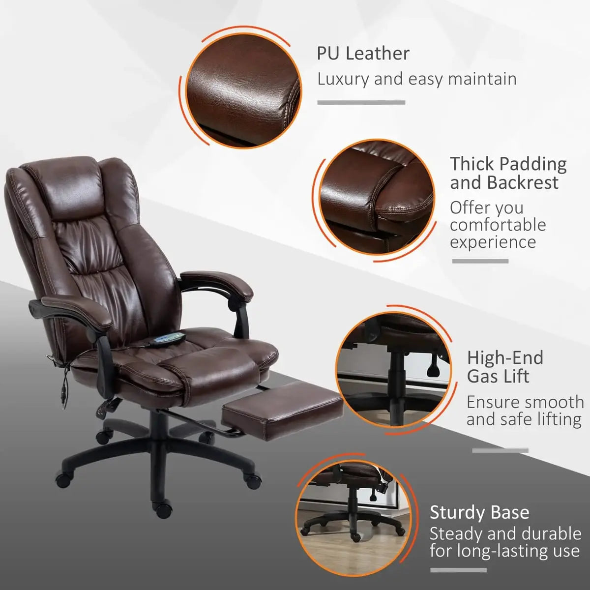 Doba ergonomic massage office chair in brown with 6-point vibration system and adjustable features for comfort.