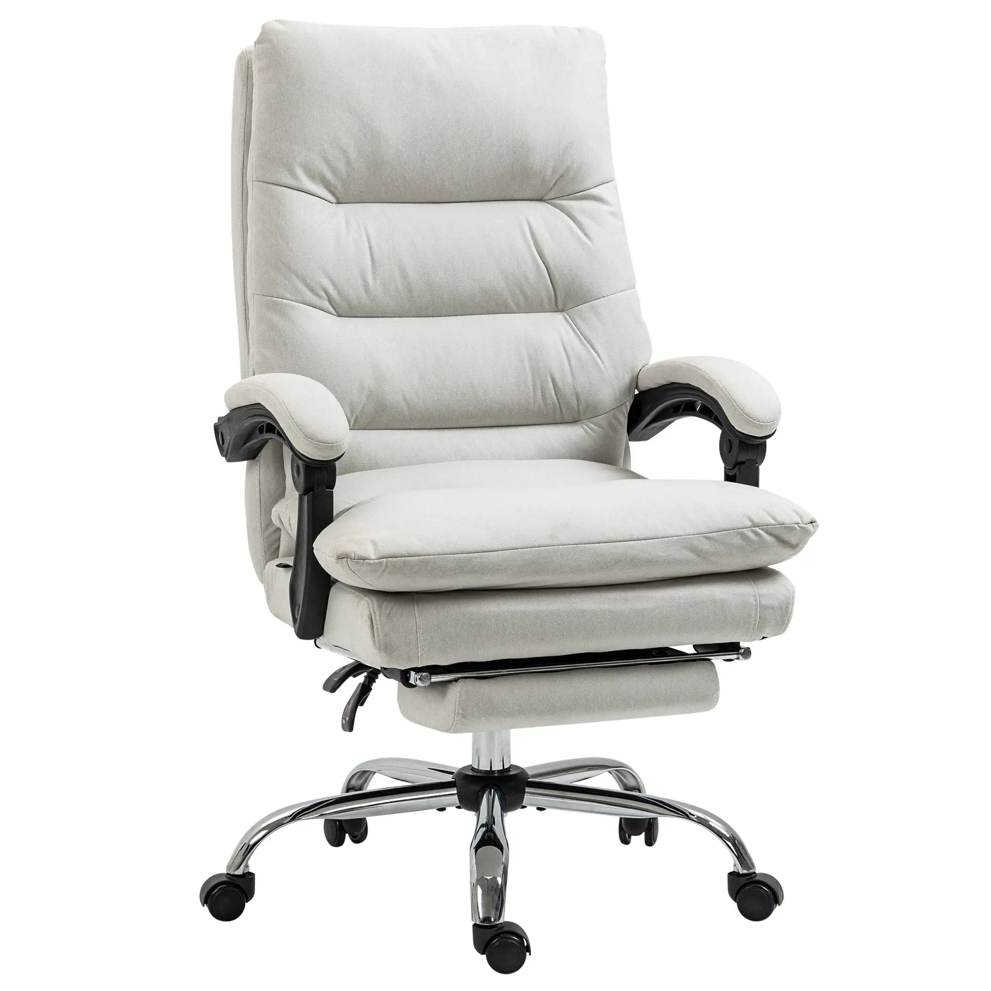 Cream-white Doba massage office chair with heated recline, footrest, ergonomic design, and adjustable features.